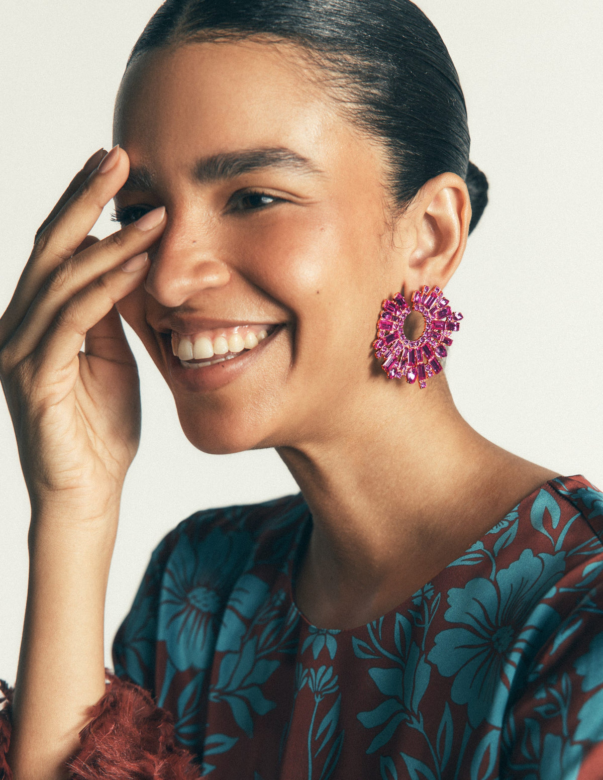 Jewel Garland Earrings-Pink - Image 2