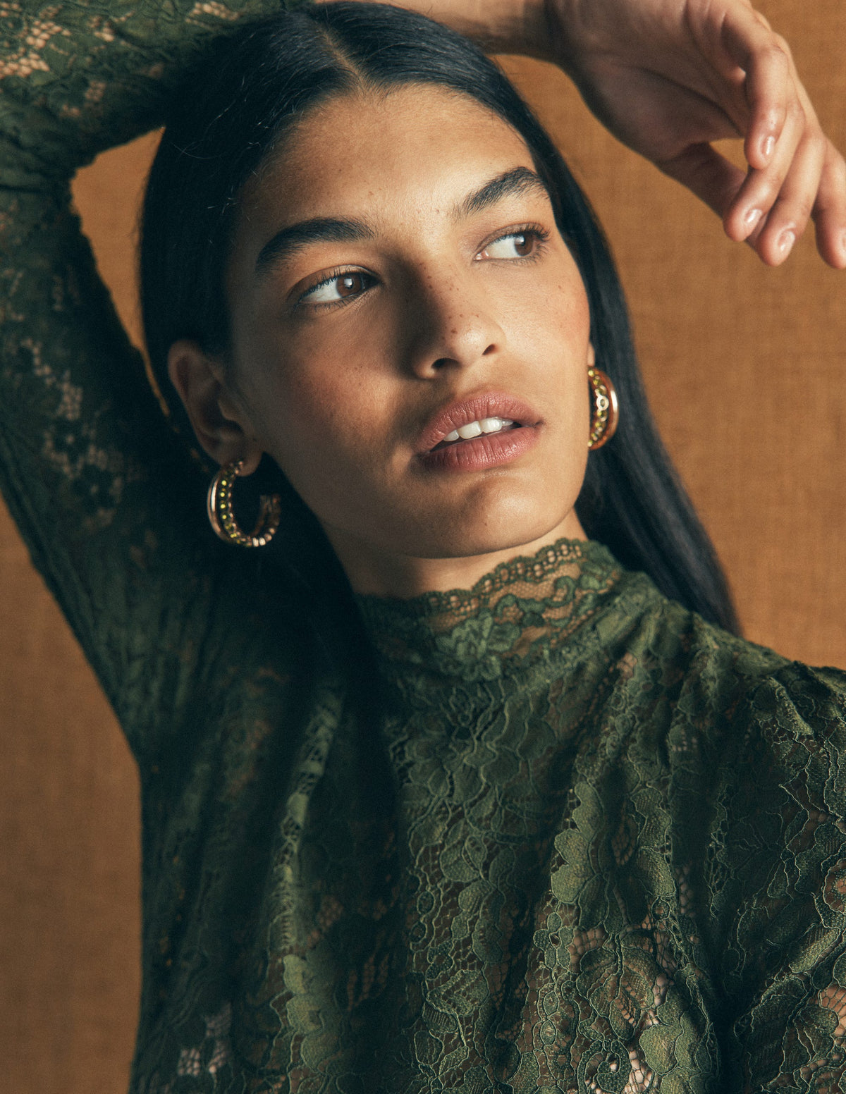 Large Jewel Hoops-Green - Image 2