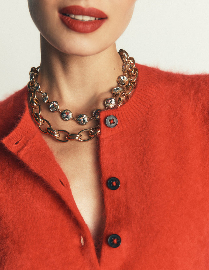 Metal Jewel Chunky Necklace-Gold