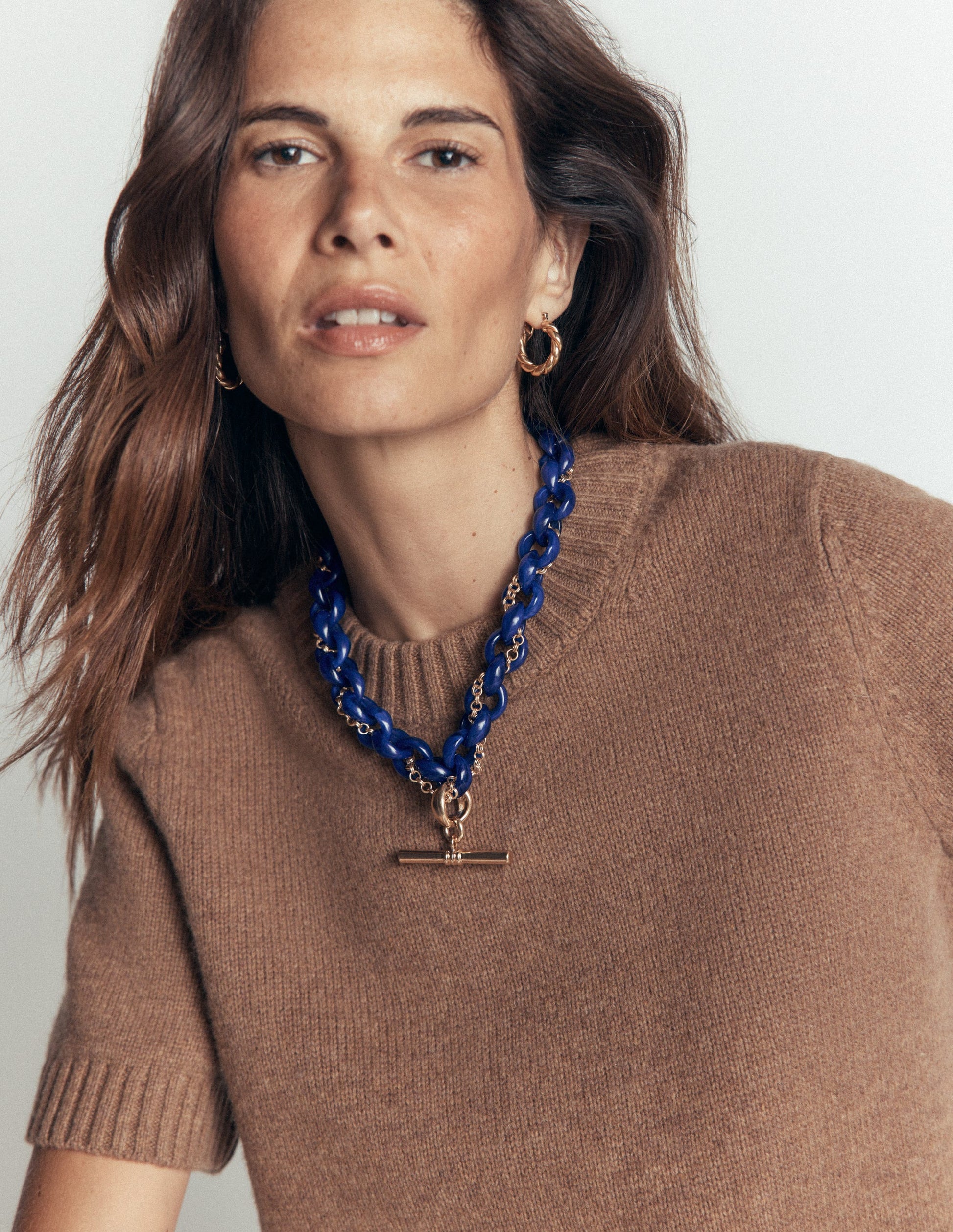 Resin T Bar Chain Necklace-Blue-2