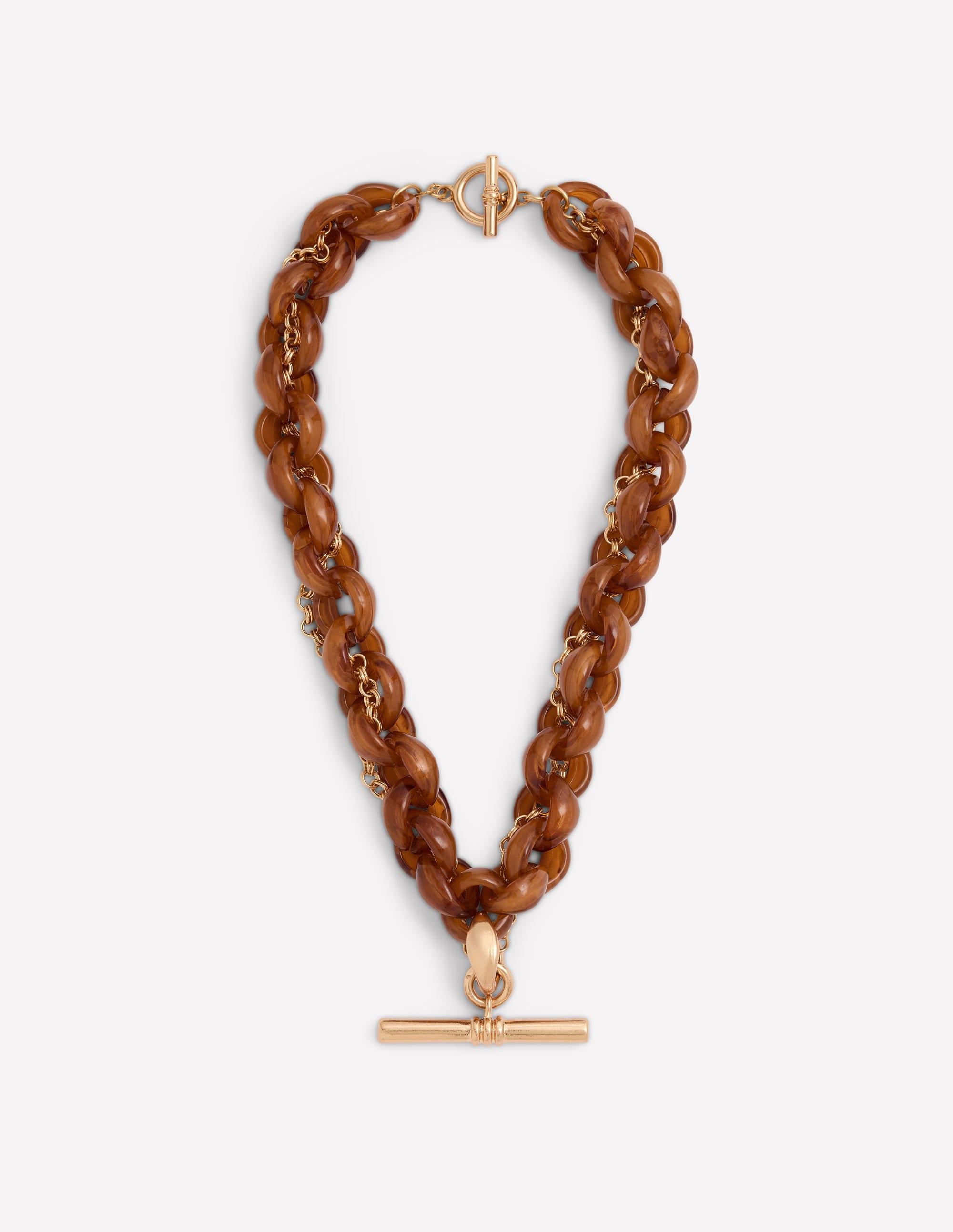 Resin T Bar Chain Necklace-Brown - Image 1
