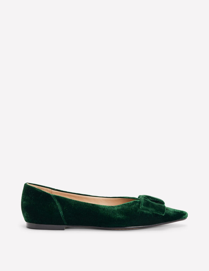 Nigella Bow Pointed Flats-Midnight Emerald