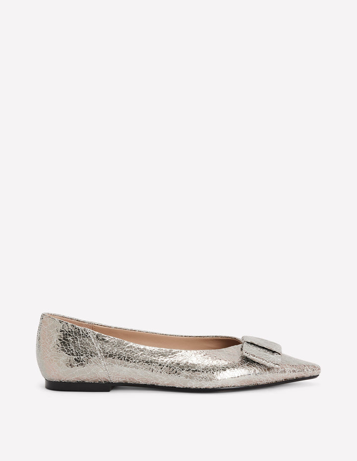 Nigella Bow Pointed Flats-Silver Metallic