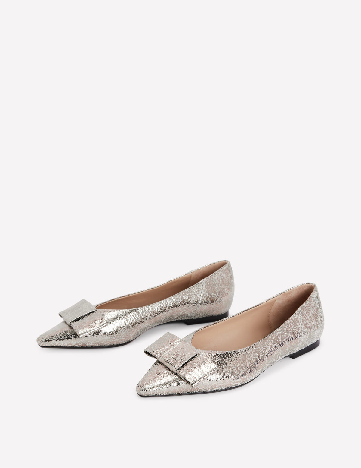 Nigella Bow Pointed Flats-Silver Metallic-3