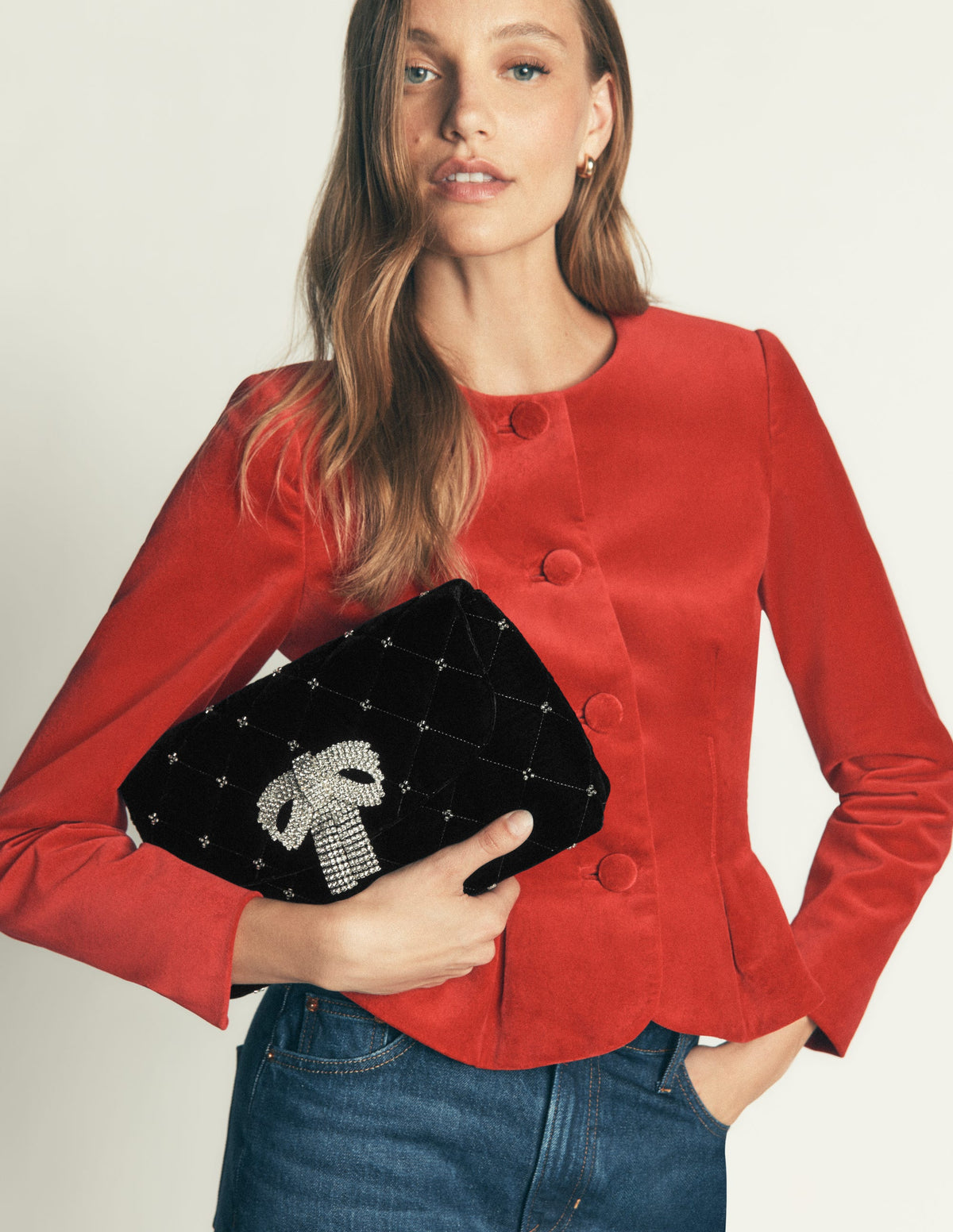 Velvet Embellished Bag-Black - Image 2