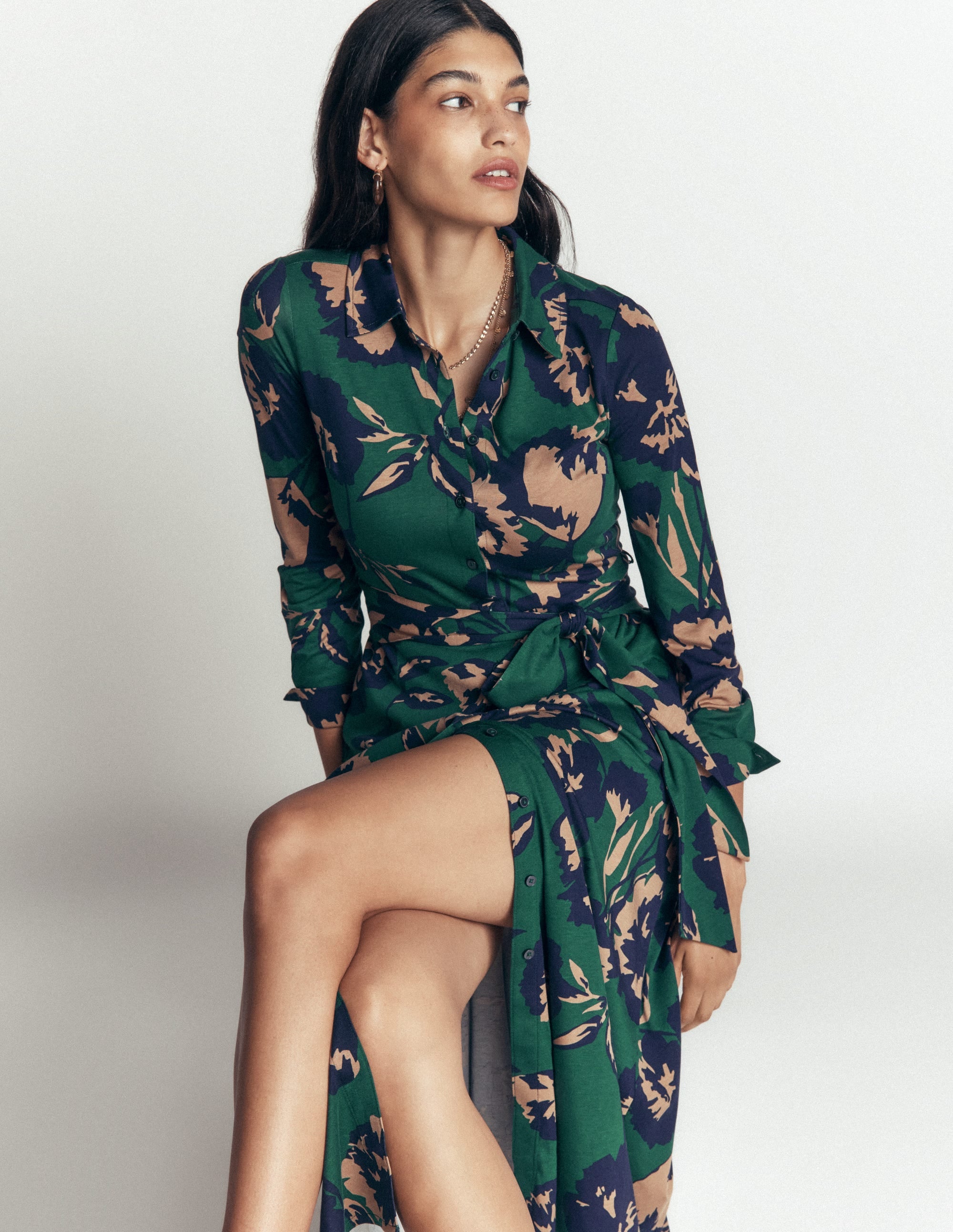 Marcia Jersey Shirt Dress-Sea Moss, Forest Breeze - Image 1