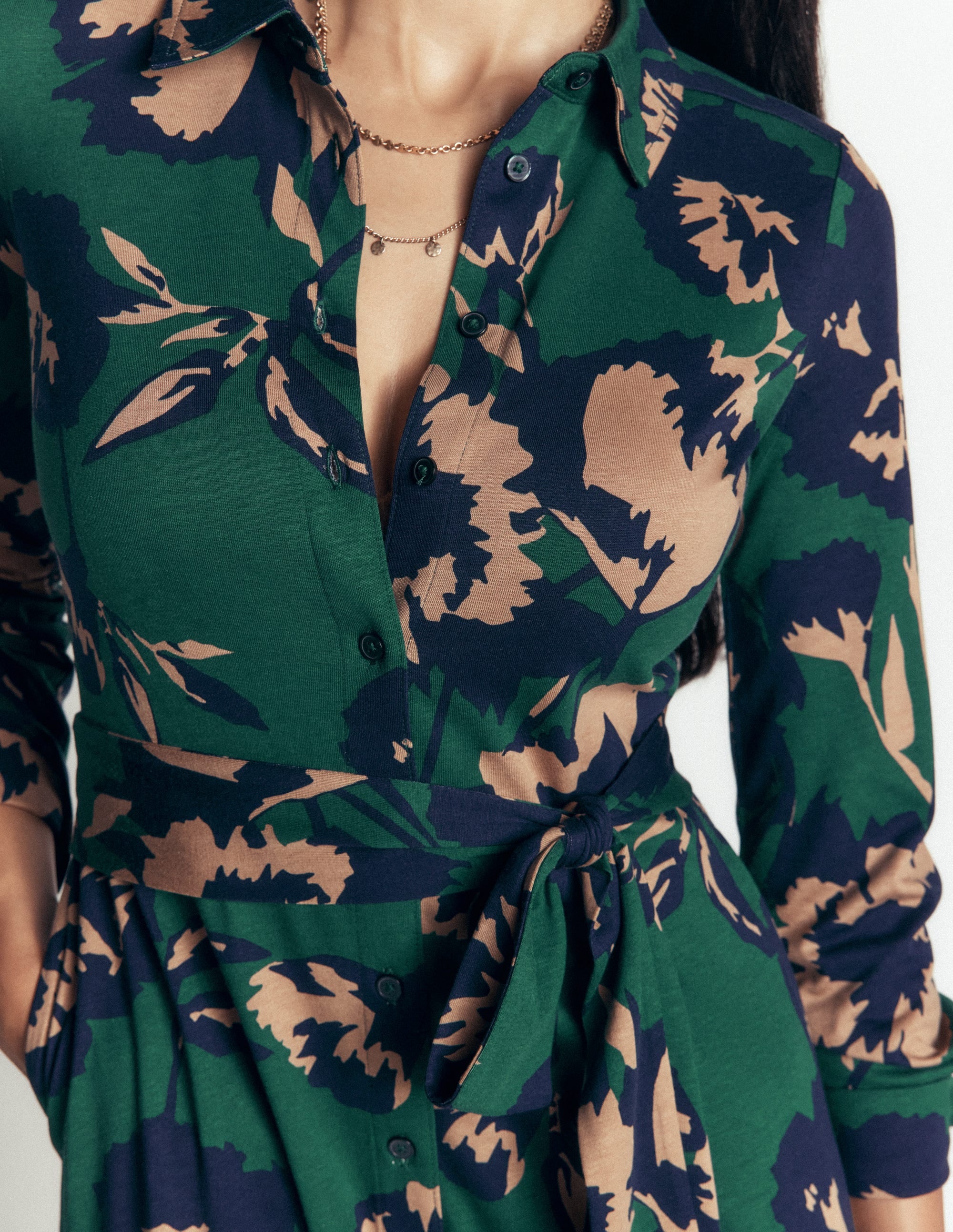 Marcia Jersey Shirt Dress-Sea Moss, Forest Breeze - Image 2
