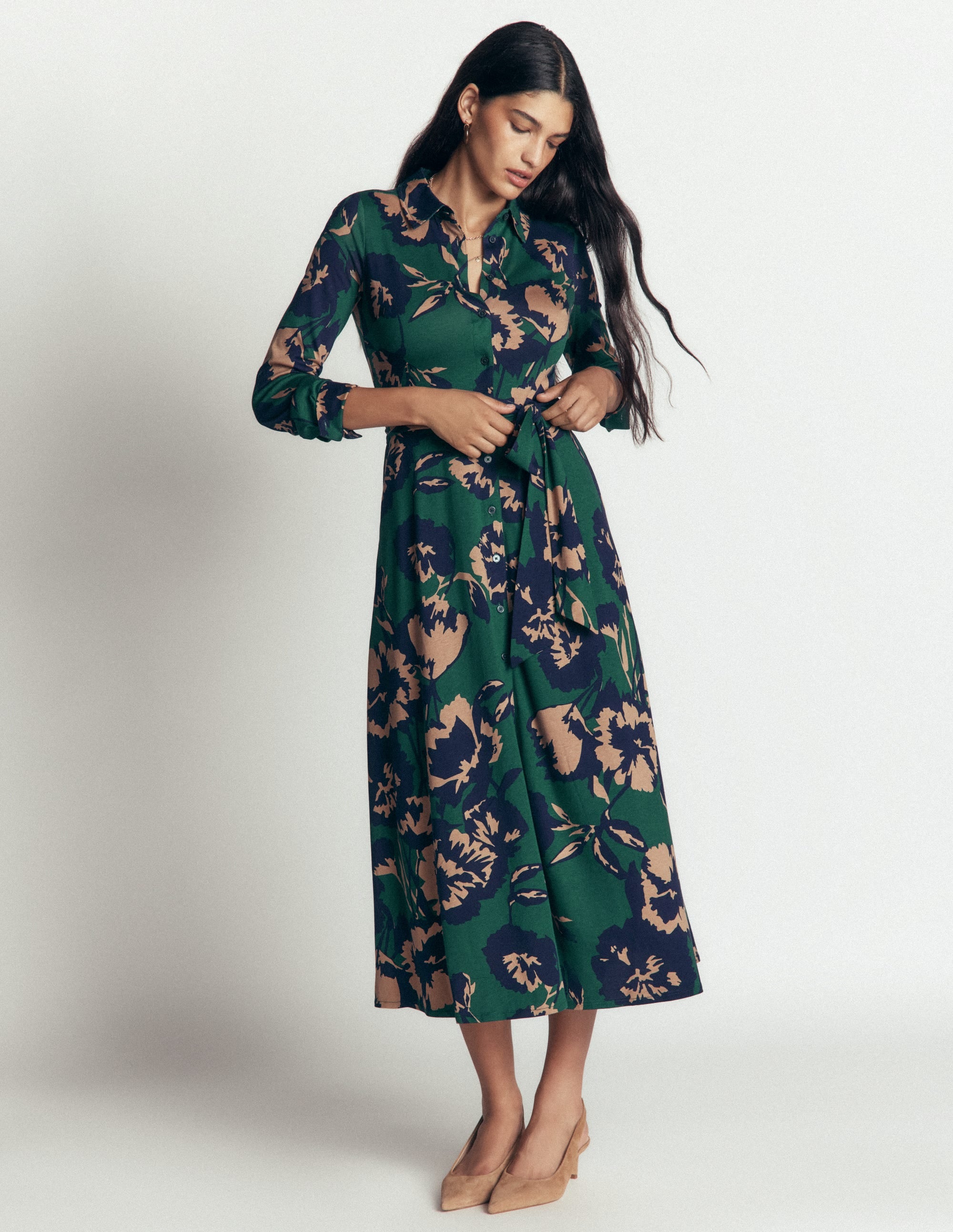 Marcia Jersey Shirt Dress-Sea Moss, Forest Breeze - Image 4
