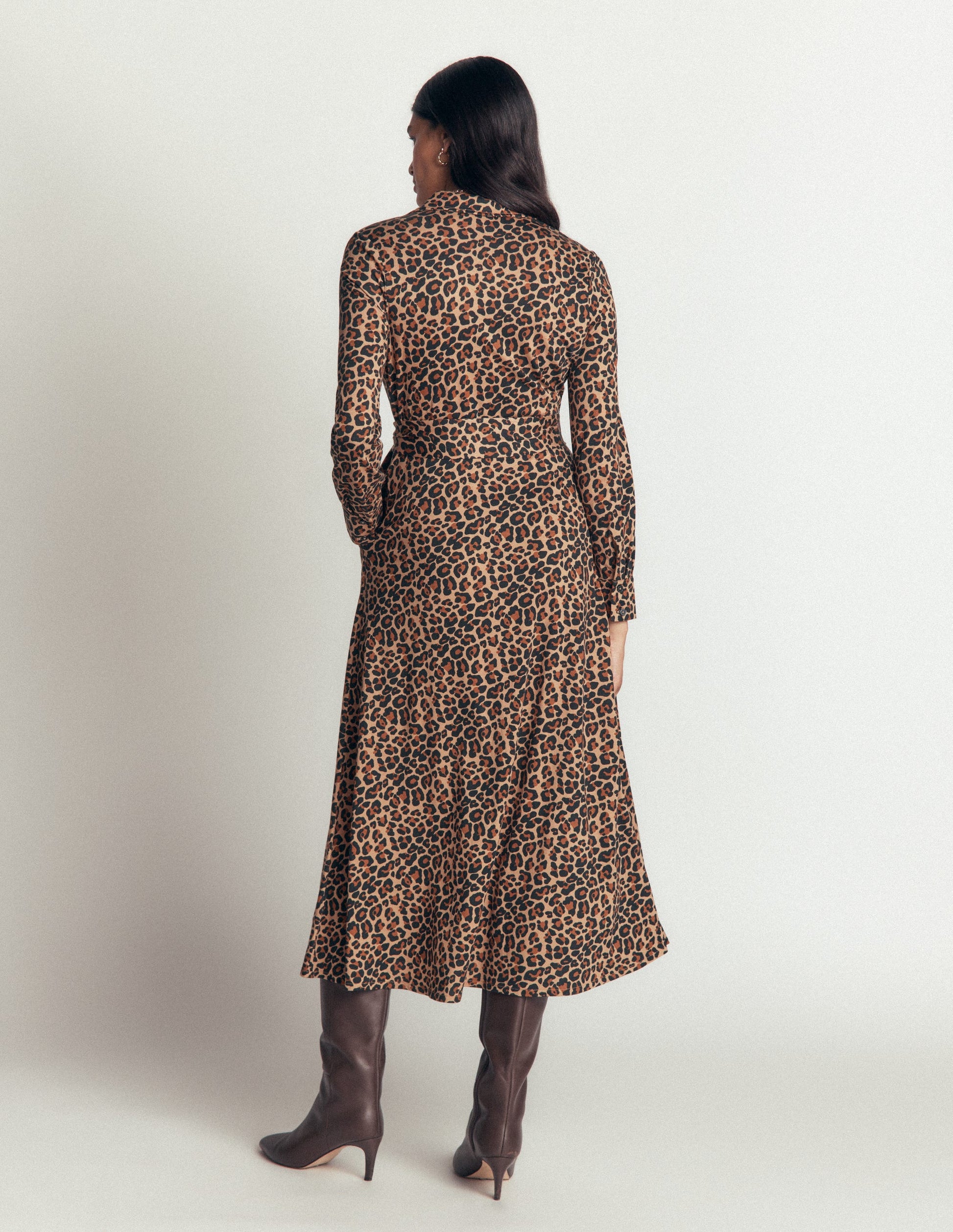 Marcia Jersey Shirt Dress-Camel, Leopard Fields-3