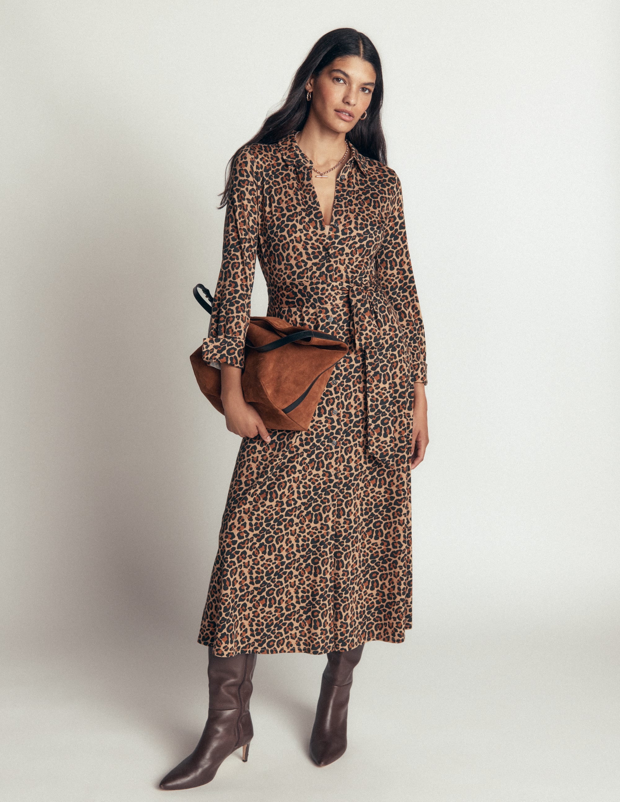 Marcia Jersey Shirt Dress-Camel, Leopard Fields - Image 4