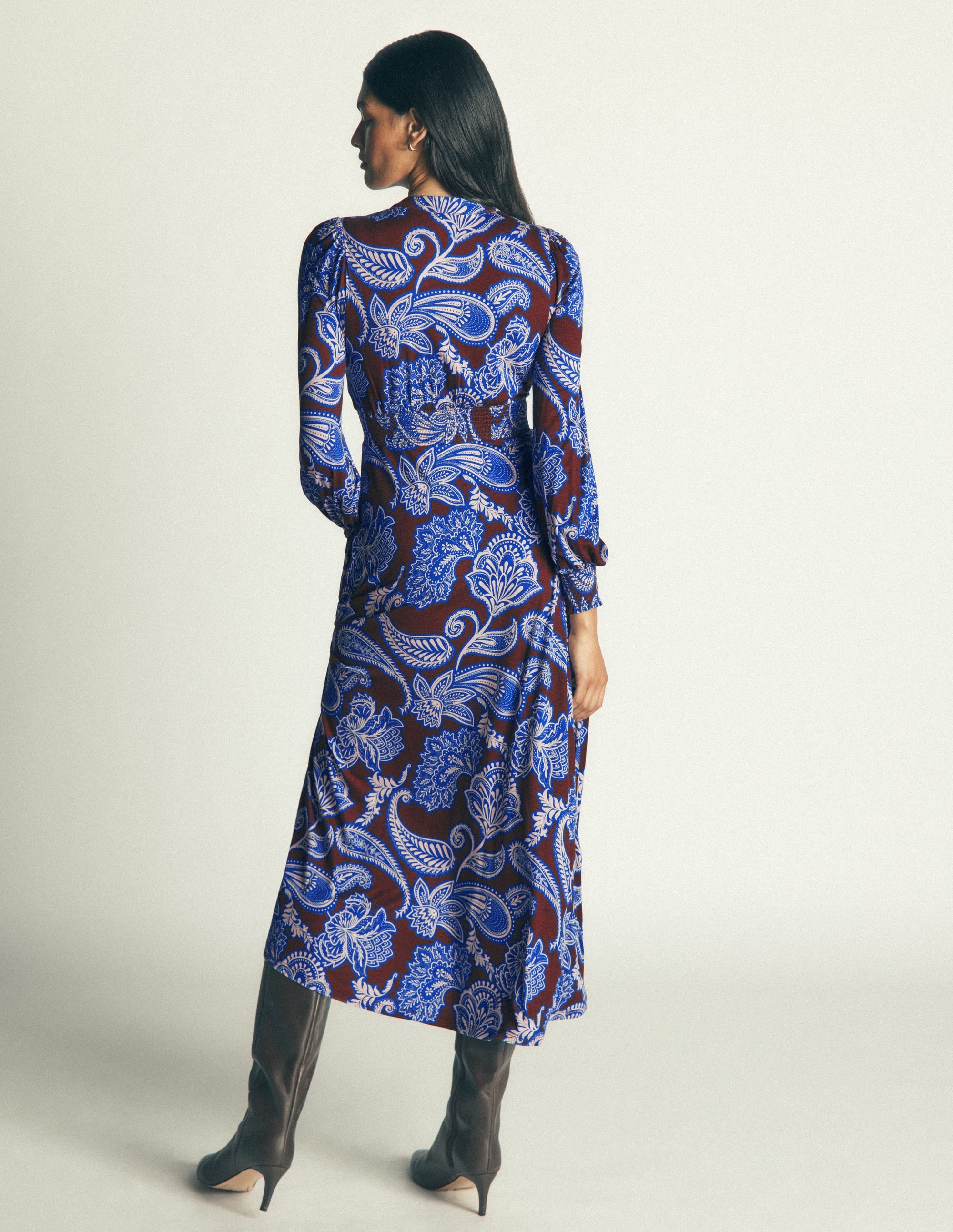Georgia Jersey Midi Dress - Raw Umber, Paisley Bouquet | Boden USA