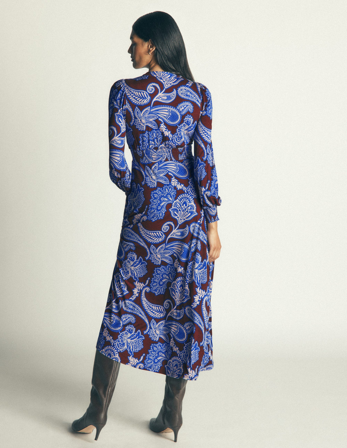 Georgia Jersey Midi Dress-Raw Umber, Paisley Bouquet - Image 3