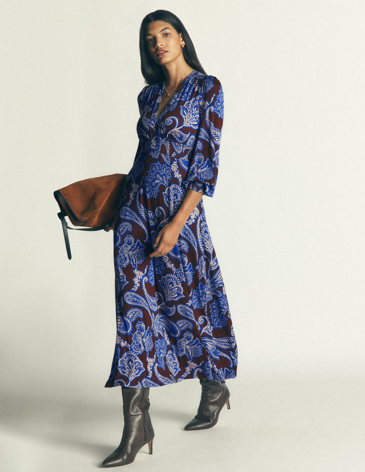 Georgia Jersey Midi Dress-Raw Umber, Paisley Bouquet-4