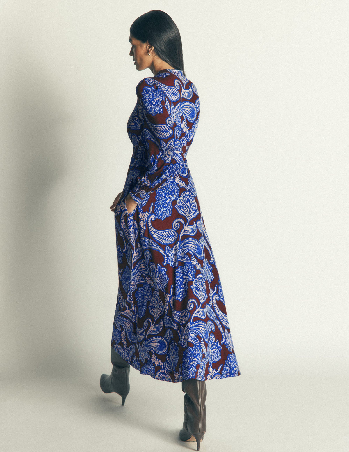 Georgia Jersey Midi Dress-Raw Umber, Paisley Bouquet-5