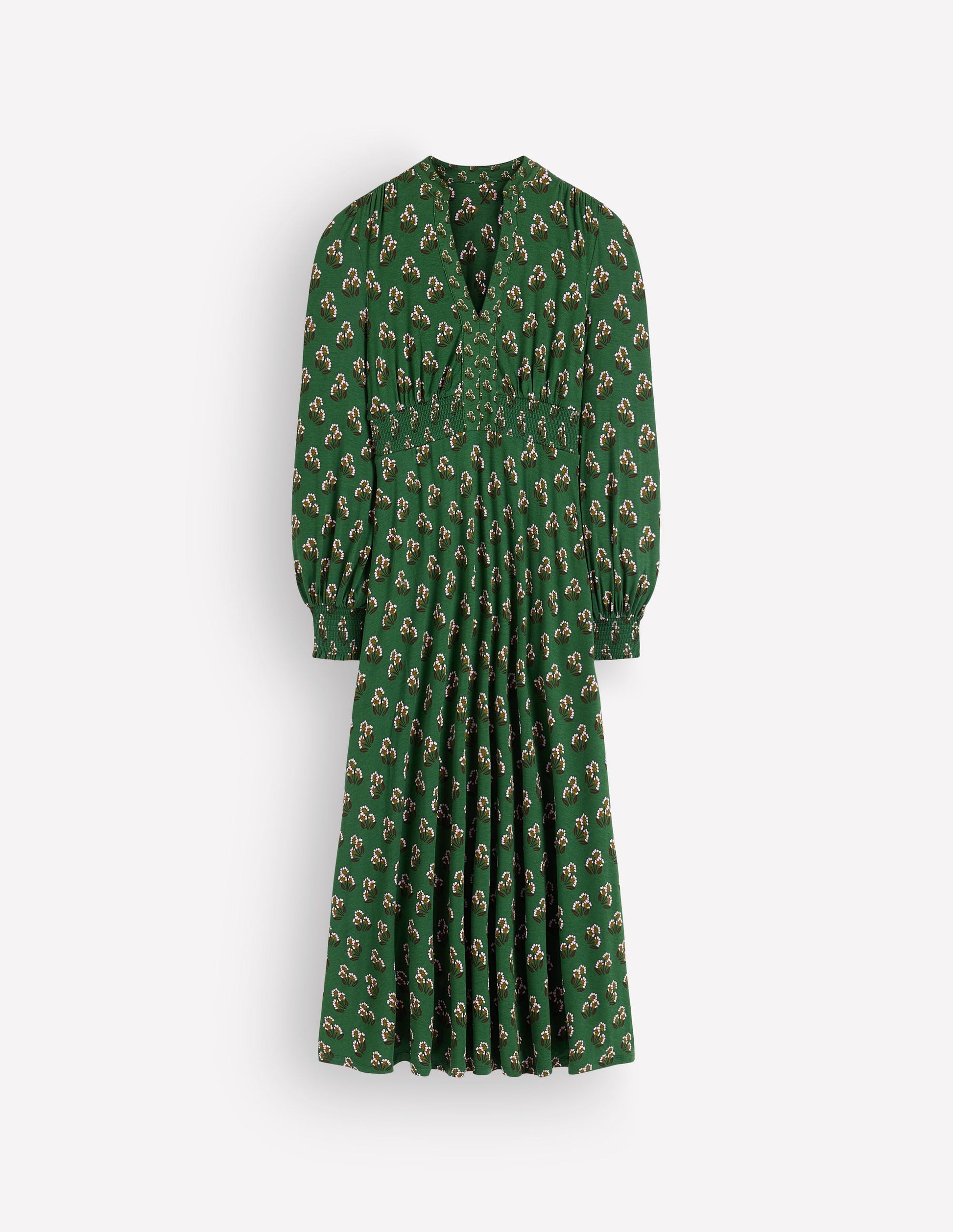 Georgia Jersey Midi Dress-Dark Green, Ditsy Carnation-6