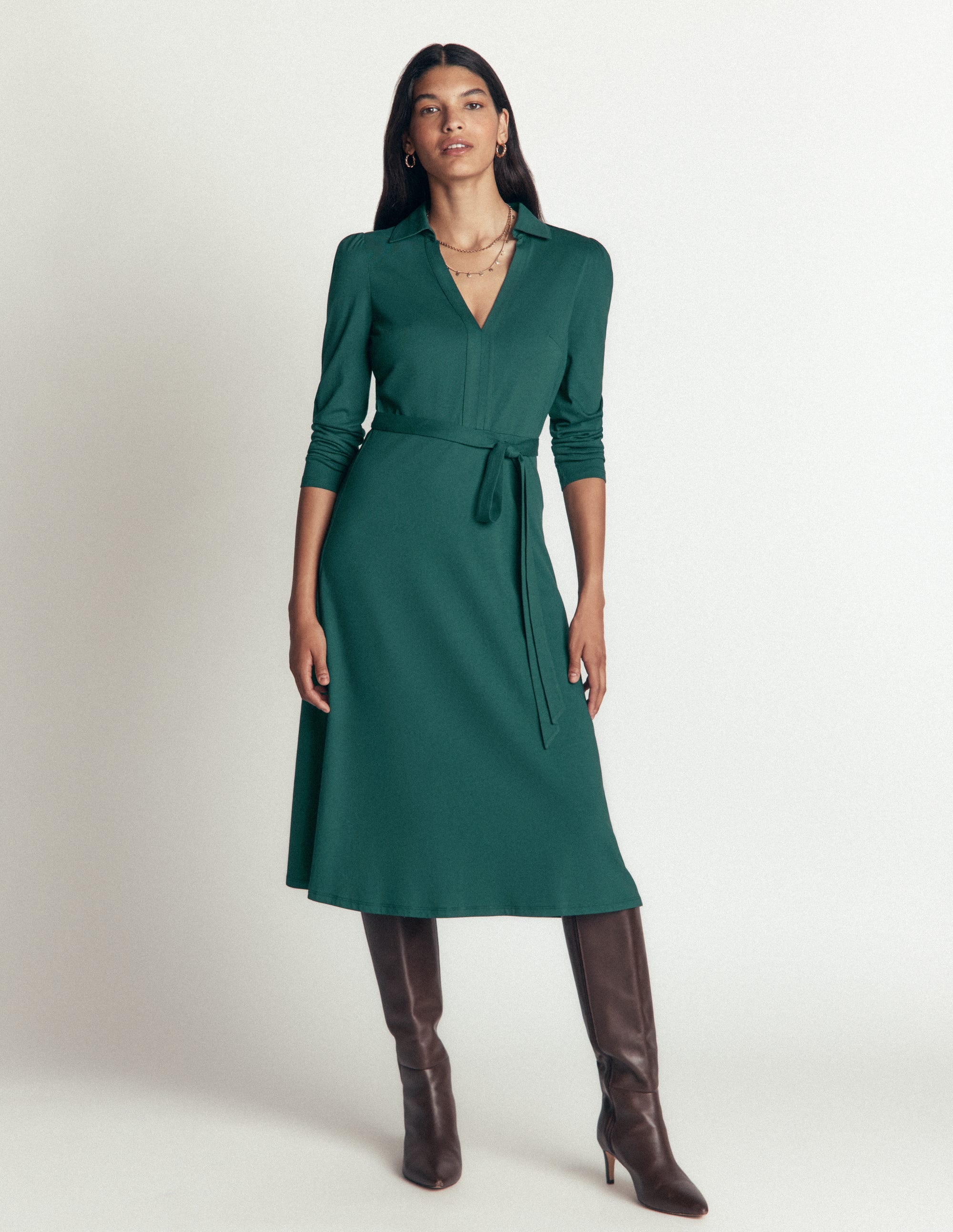 Imogen Collared Jersey Dress-Sea Moss - Image 1