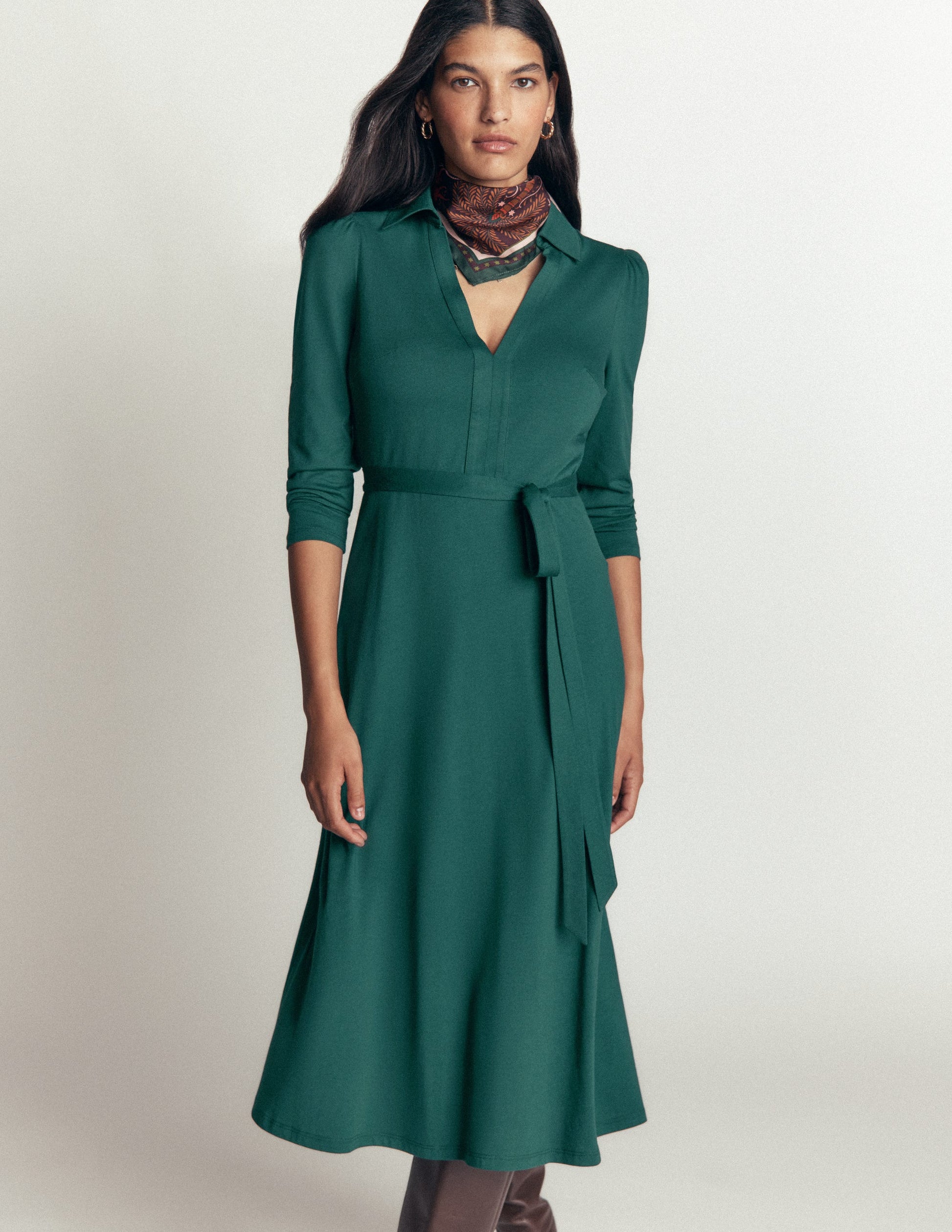 Imogen Collared Jersey Dress-Sea Moss-4