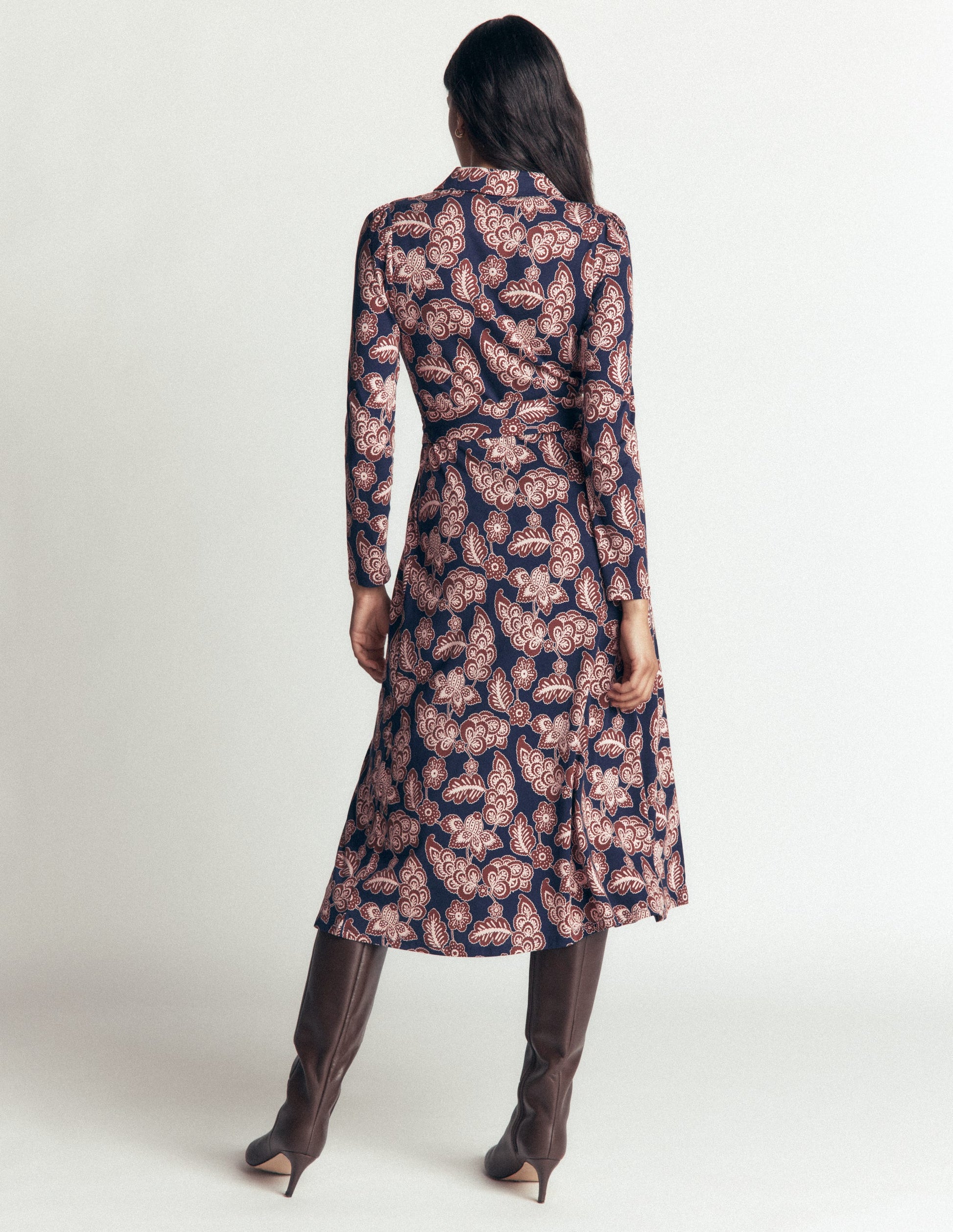 Imogen Collared Jersey Dress-Navy, Tickled Meadows-3