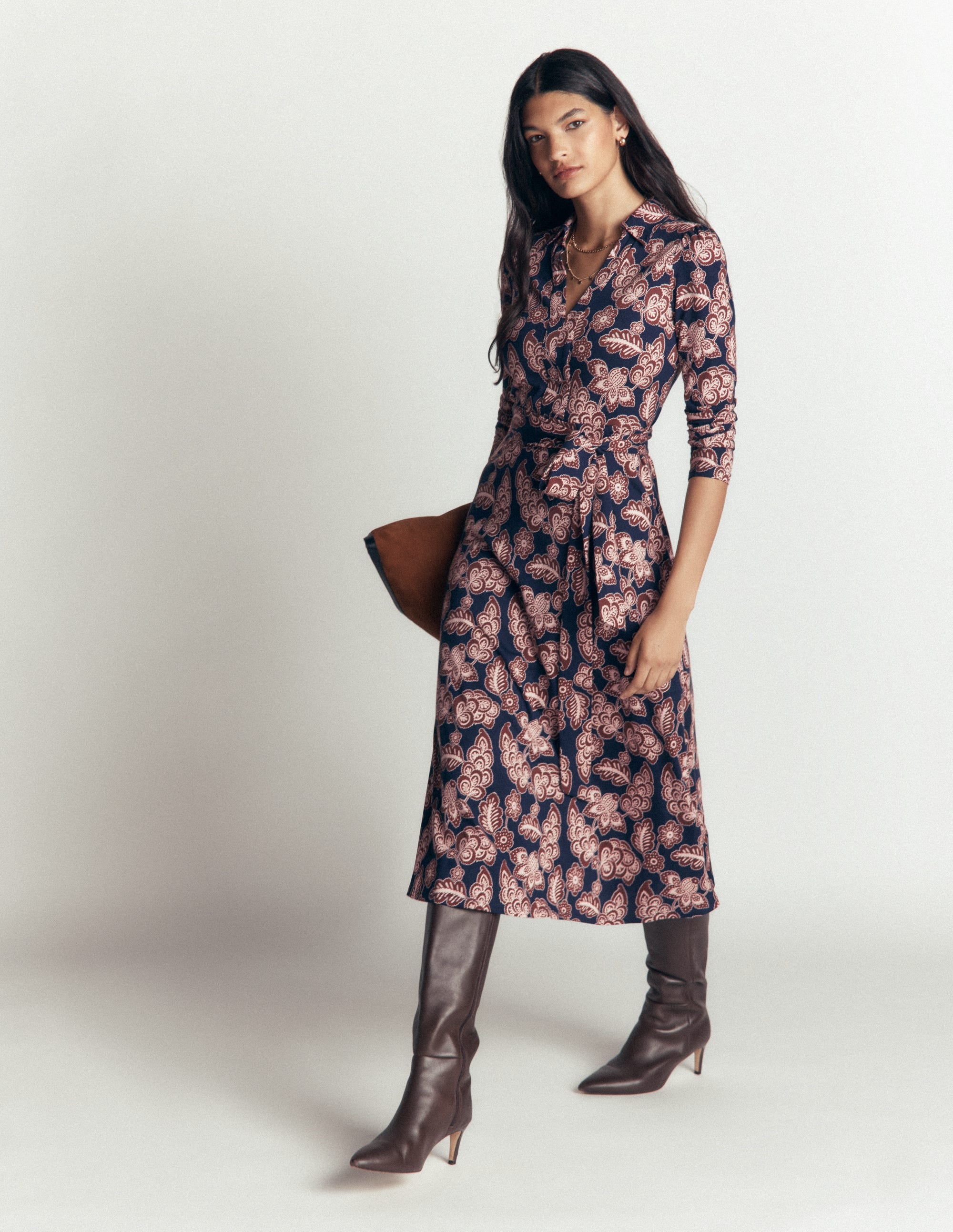 Imogen Collared Jersey Dress-Navy, Tickled Meadows - Image 4