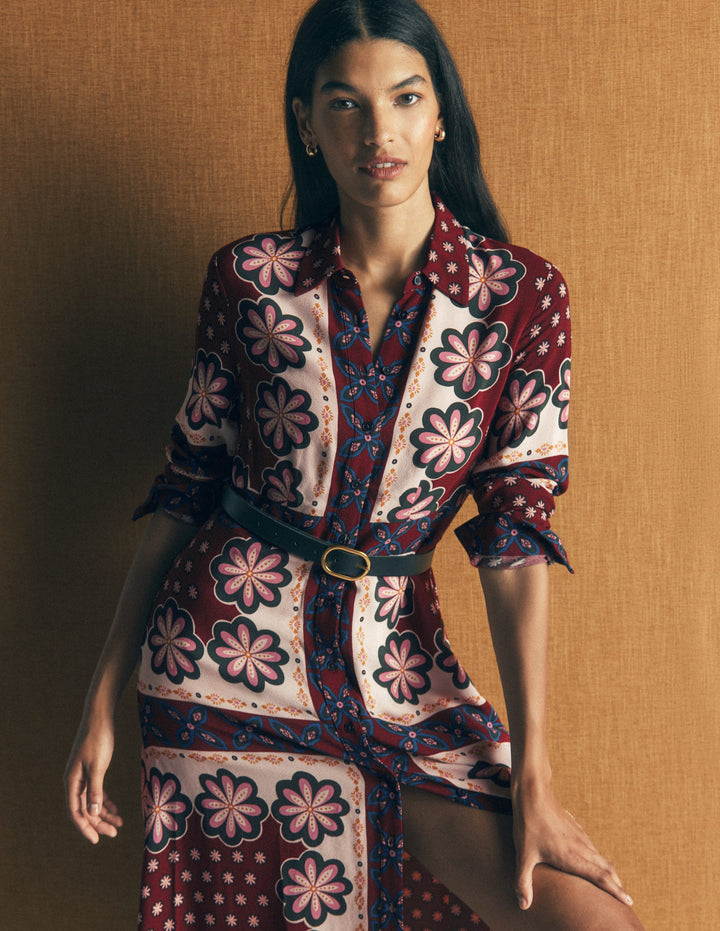 Joanna Midi Shirt Dress-Multi Geo Flora Placement