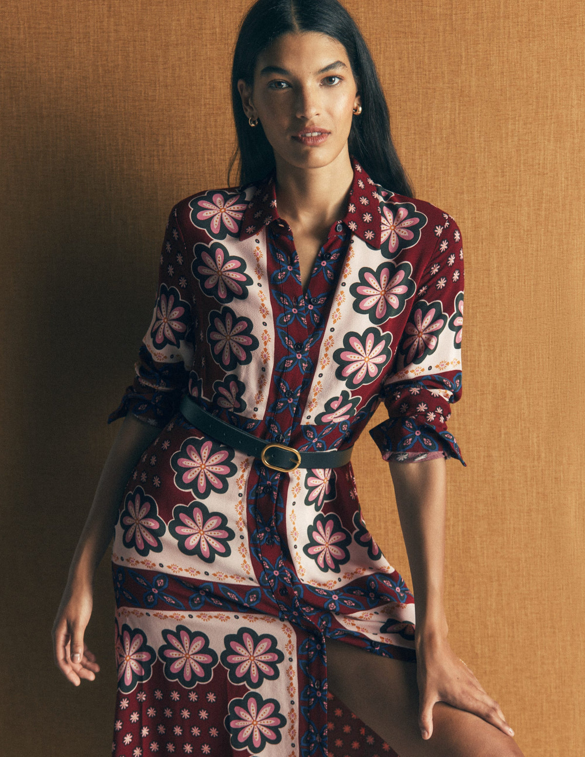 Joanna Midi Shirt Dress-Multi Geo Flora Placement - Image 2