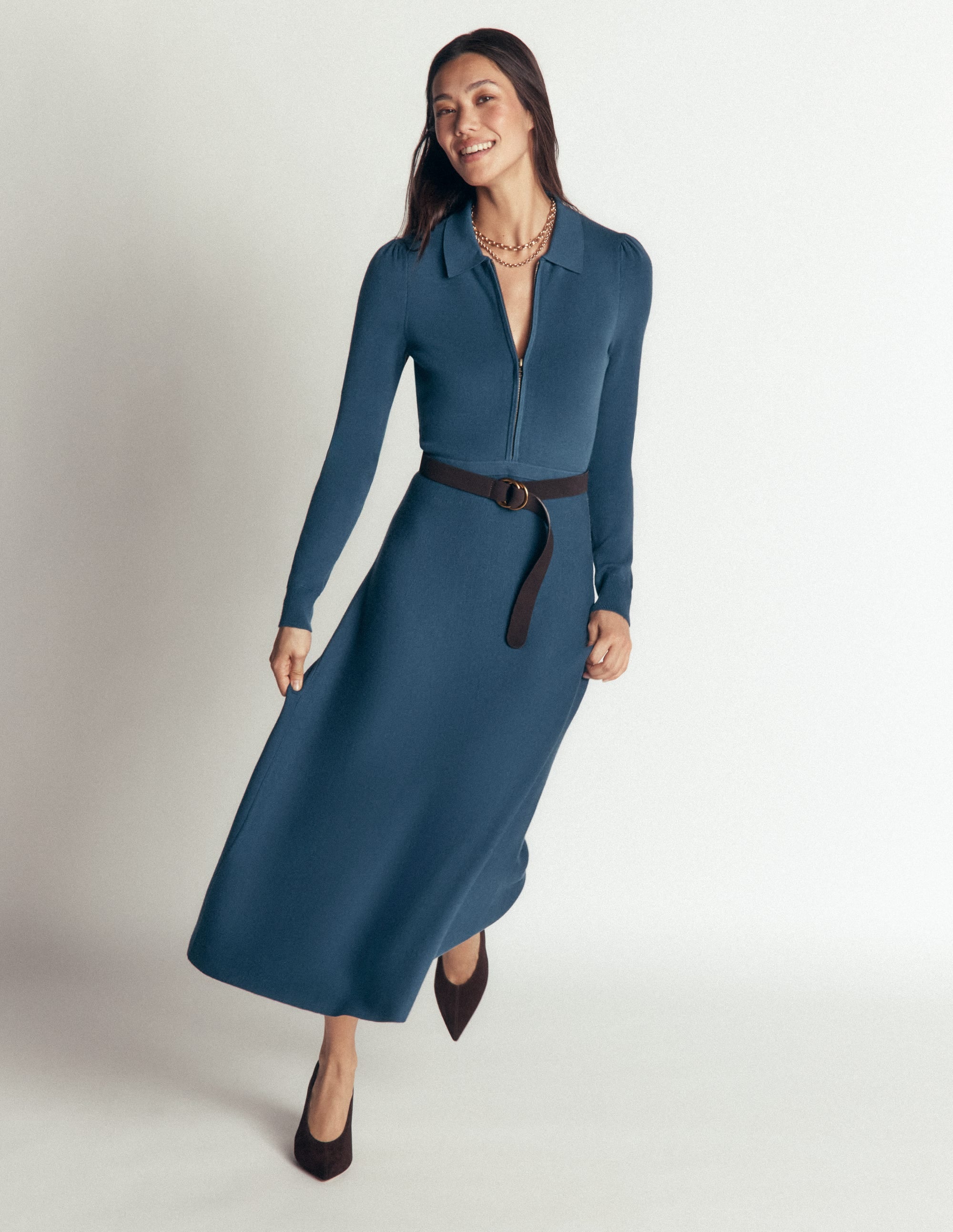 Fiona Zip Front Knitted Dress - Sailor Blue | Boden USA