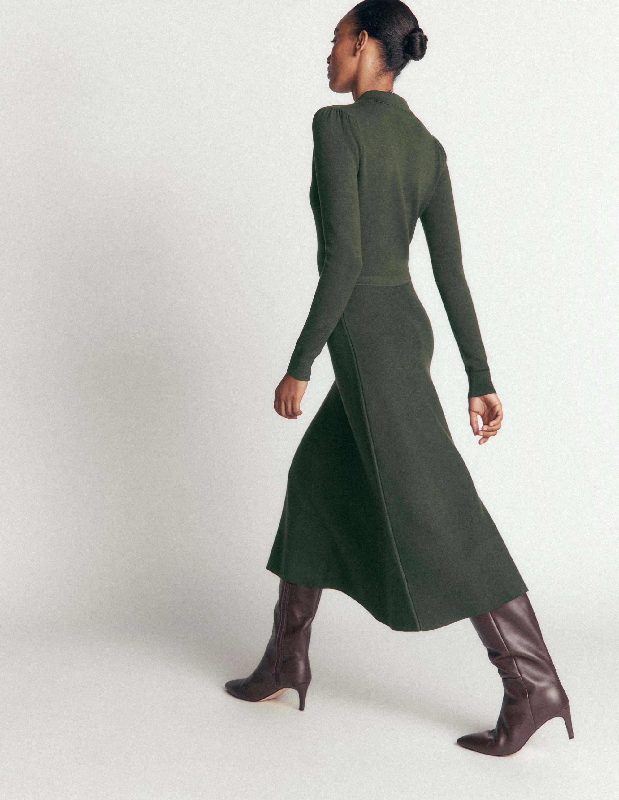 Fiona Zip Front Knitted Dress-Hunter Green - Image 3