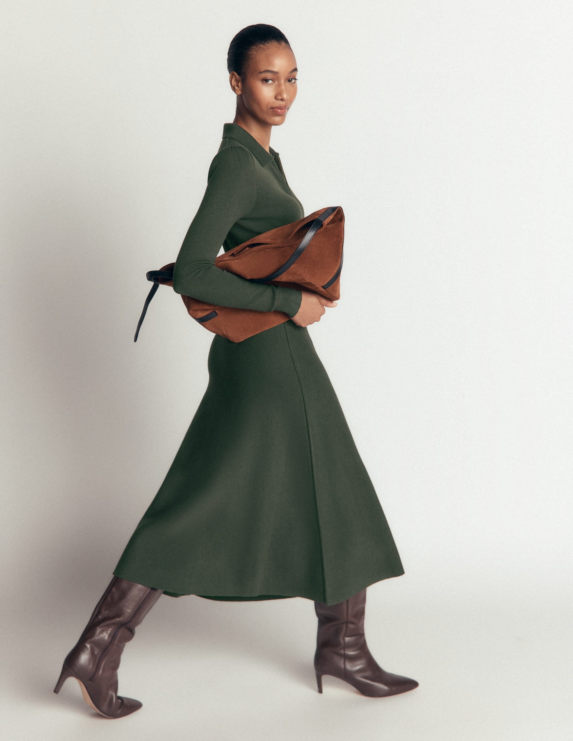 Fiona Zip Front Knitted Dress-Hunter Green - Image 5