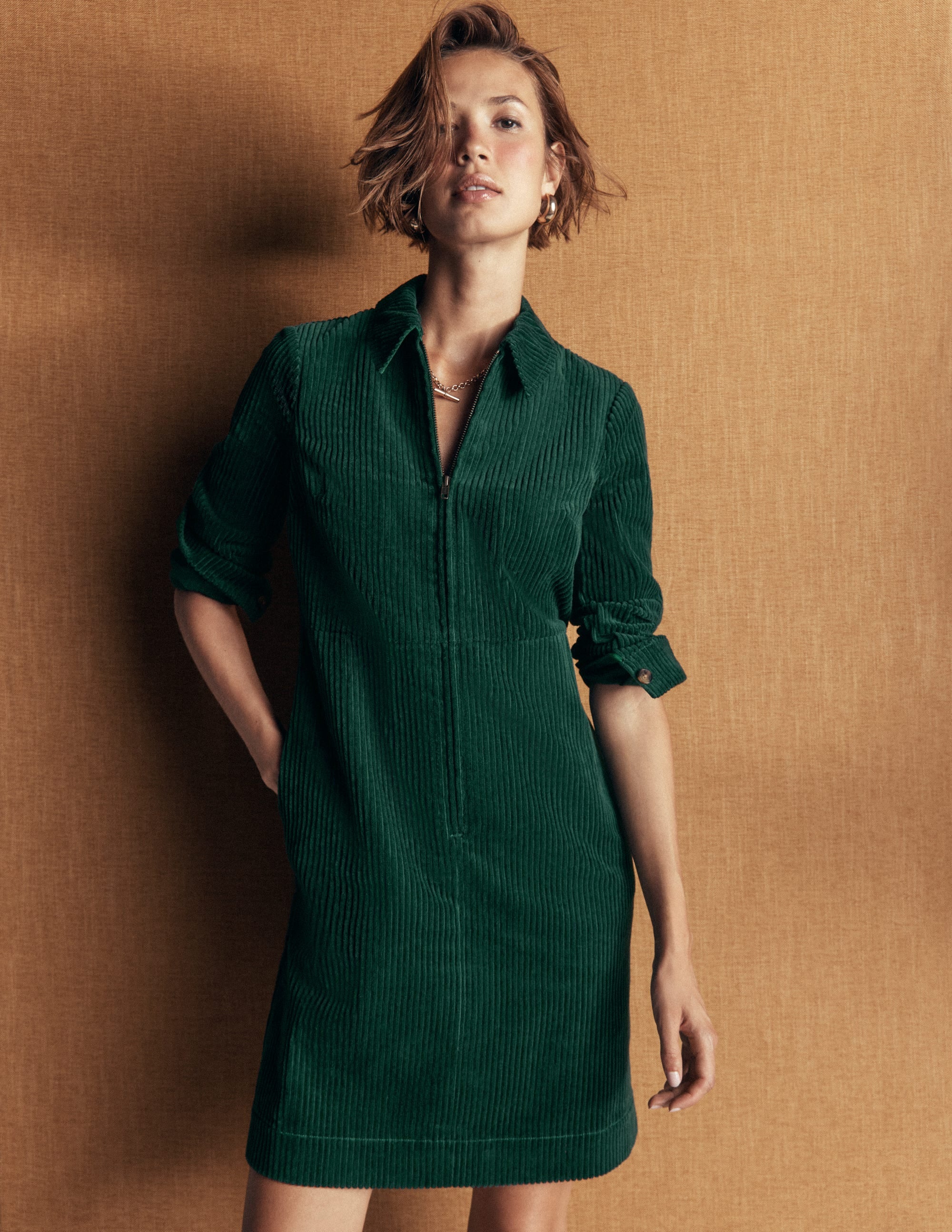 Bronte Cord Short Dress-Midnight Teal - Image 1