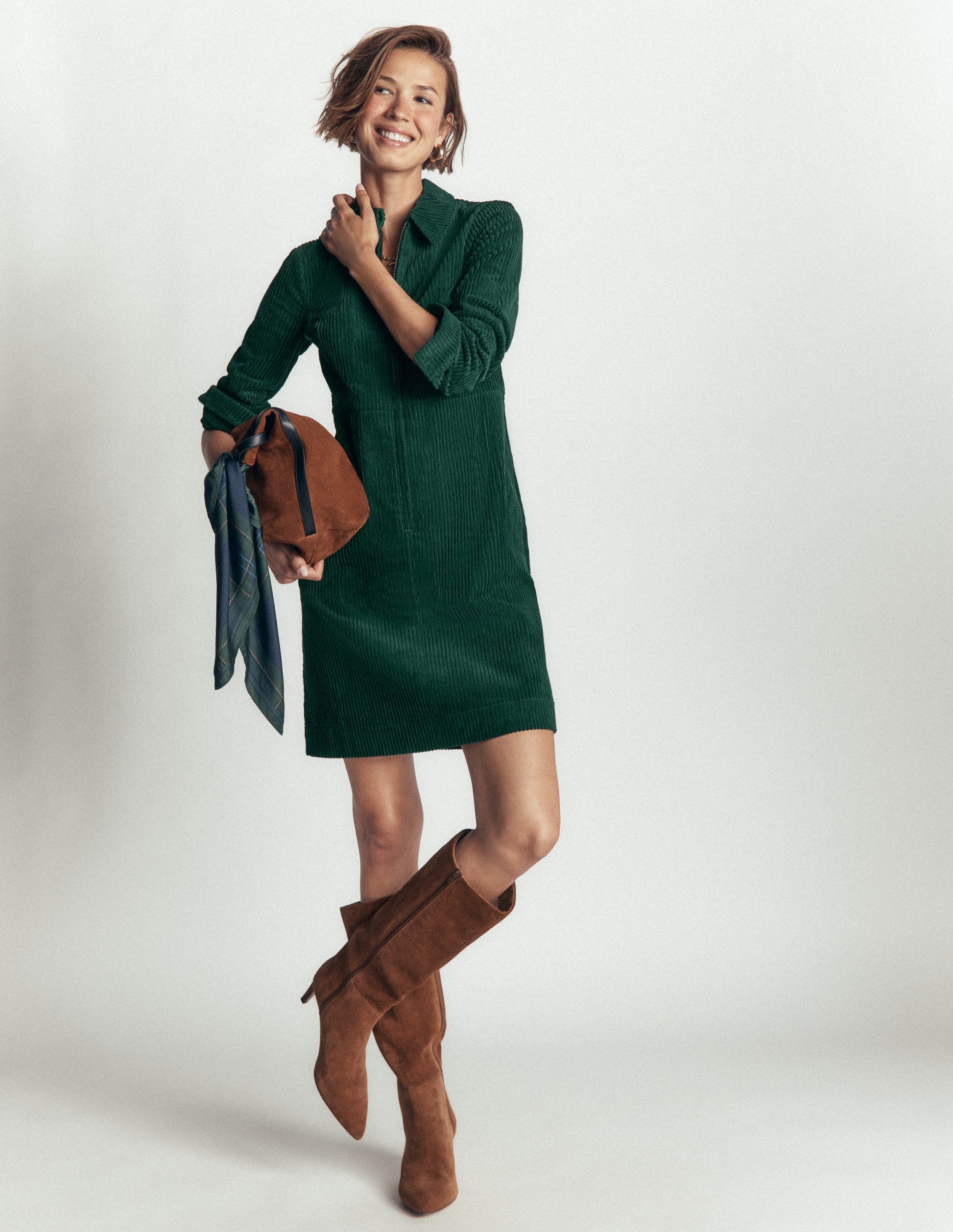 Bronte Cord Short Dress-Midnight Teal-4