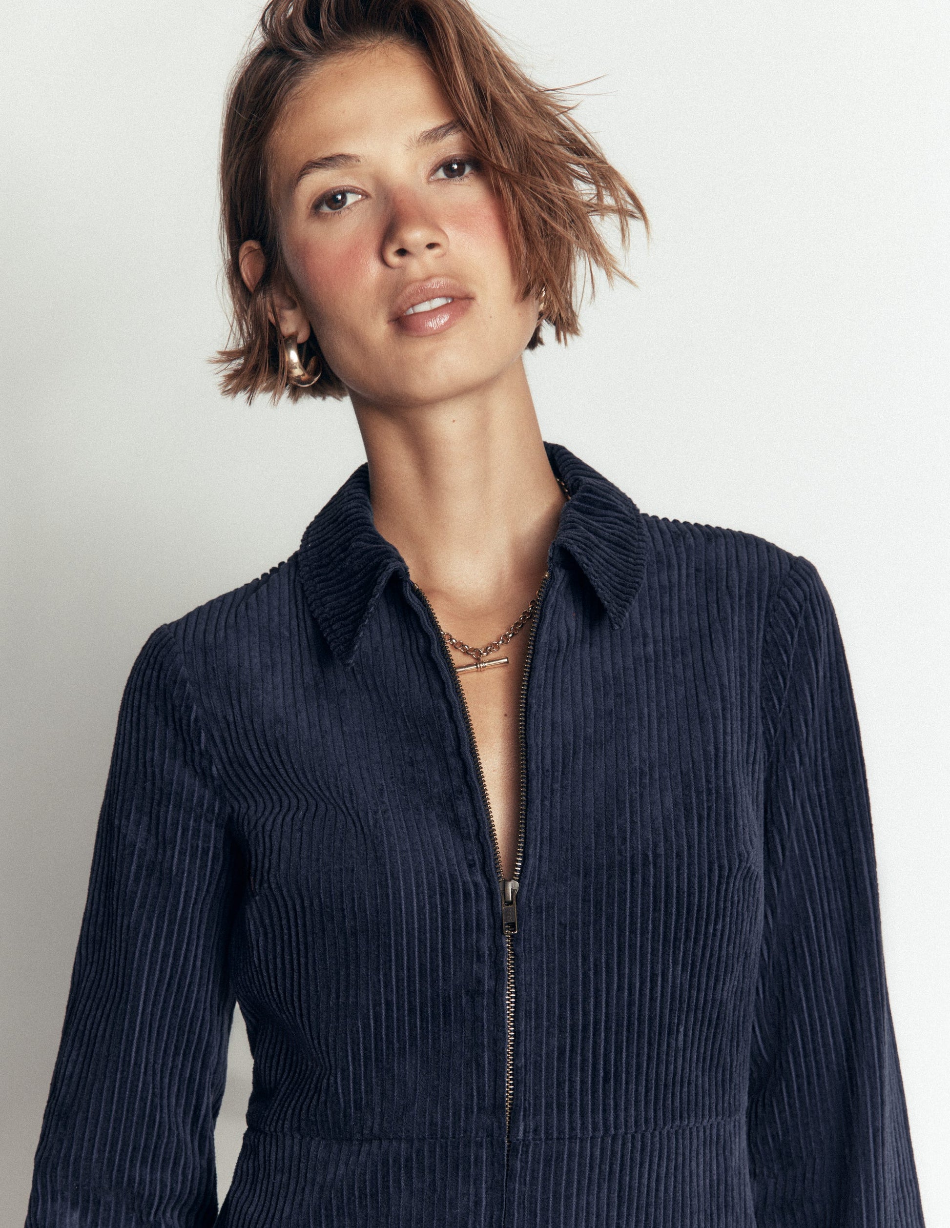 Bronte Cord Short Dress-Navy-2