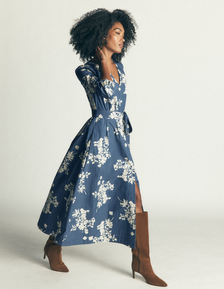 Nicola Cotton Midi Dress-Blue, Flecked Bunch