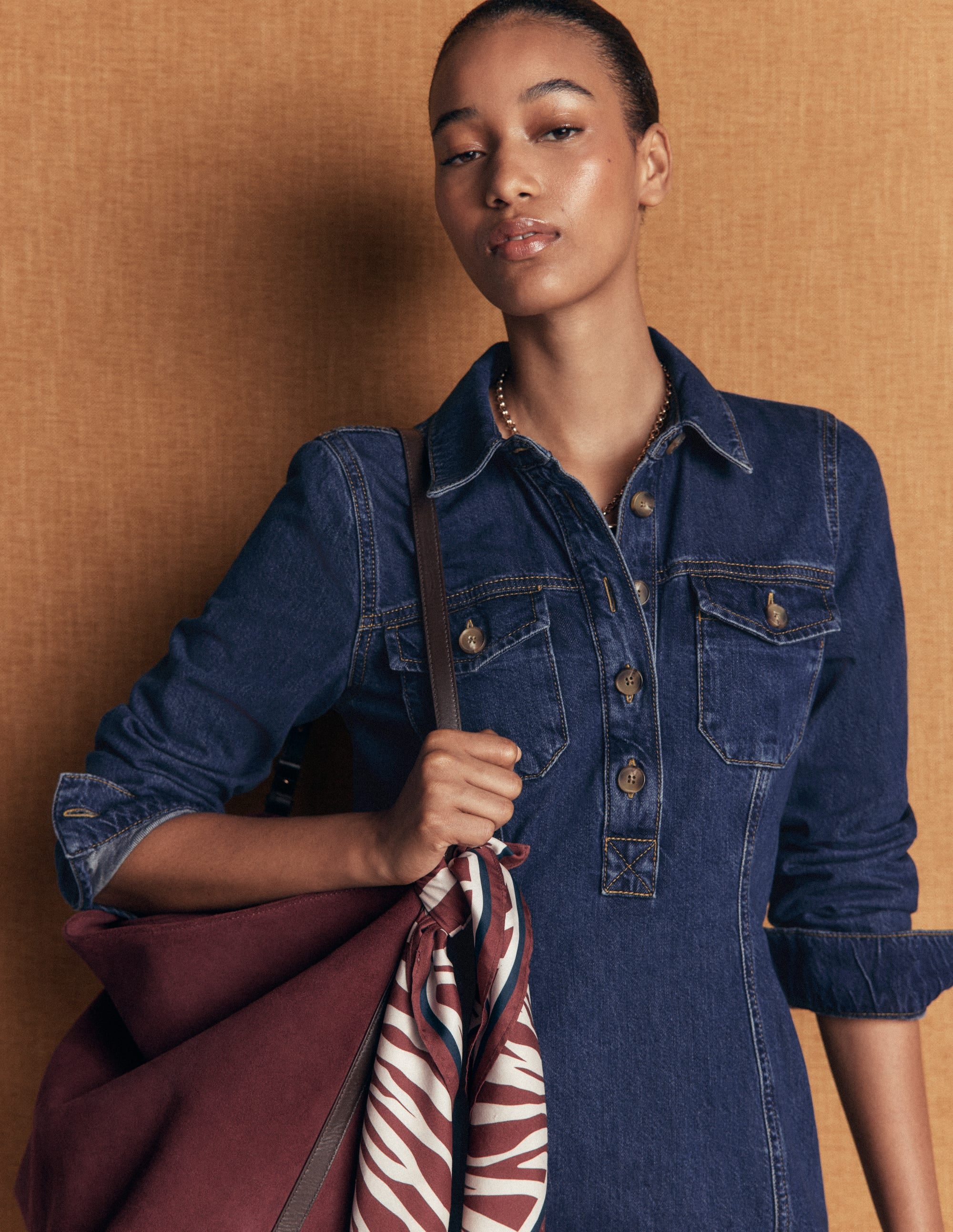 Fleur Denim Short Dress - Mid Vintage Denim | Boden USA