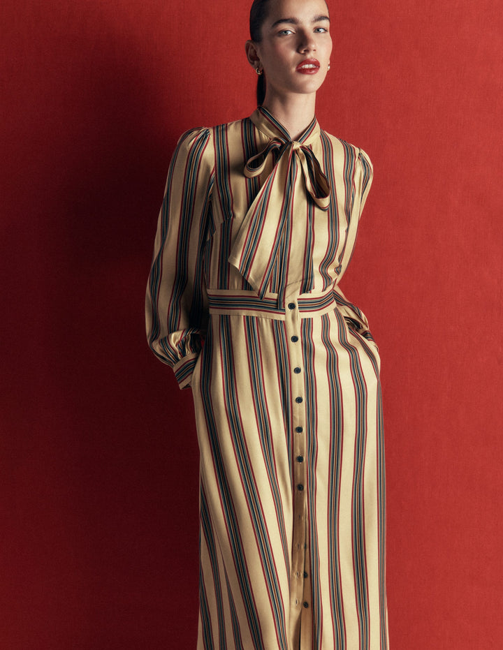 Bow Detail Shirt Dress-Multi, Collegic Stripe