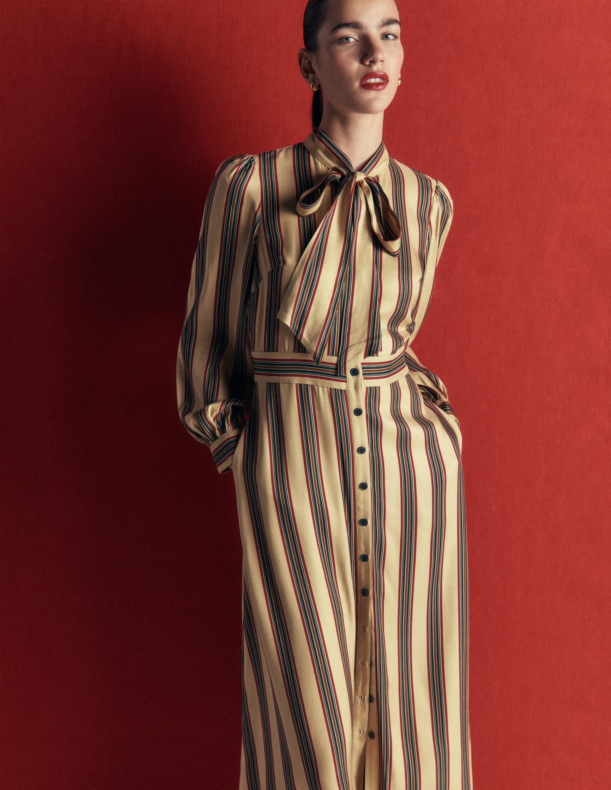 Bow Detail Shirt Dress-Multi, Collegic Stripe-3
