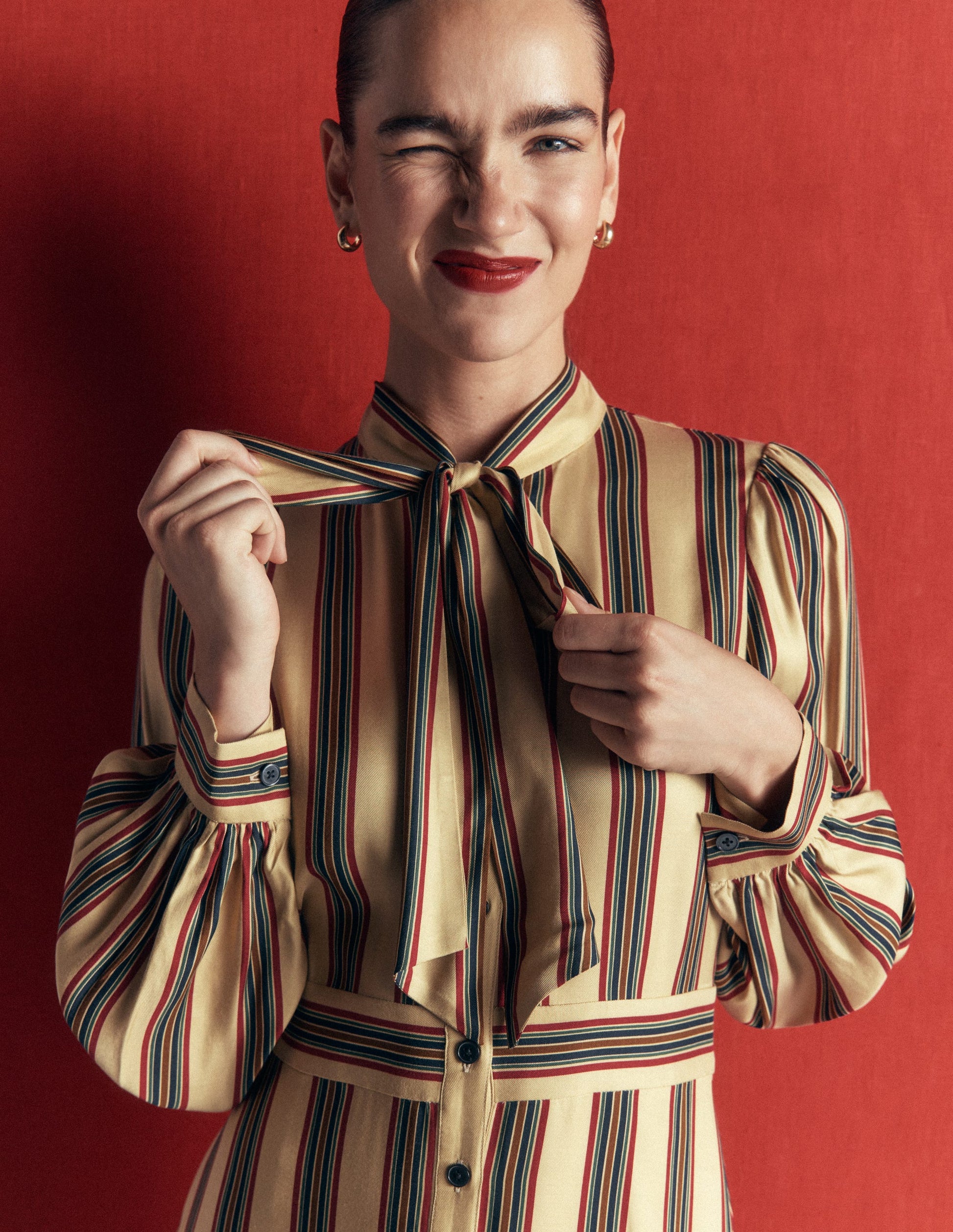 Bow Detail Shirt Dress-Multi, Collegic Stripe-4