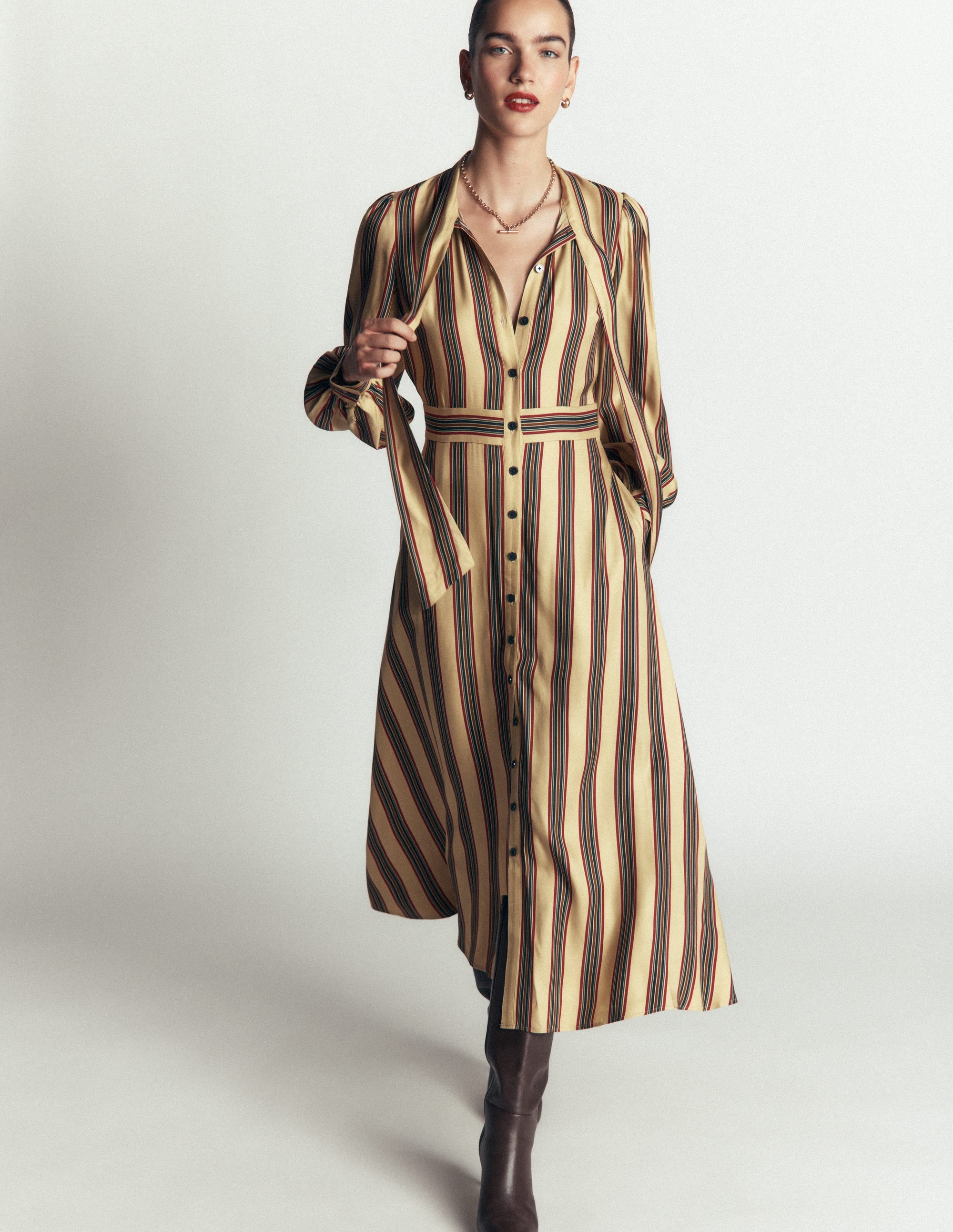 Bow Detail Shirt Dress-Multi, Collegic Stripe - Image 5
