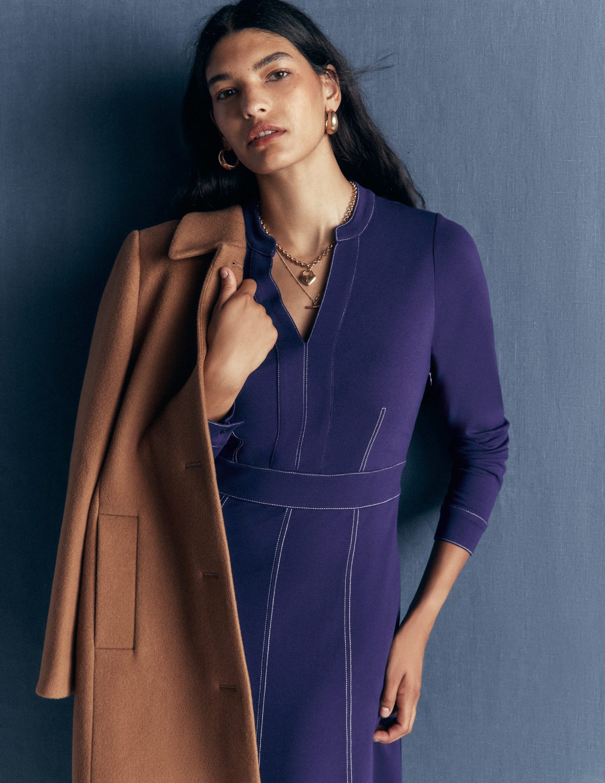 Alex Ponte Contrast Midi Dress-Zodiac Purple-2