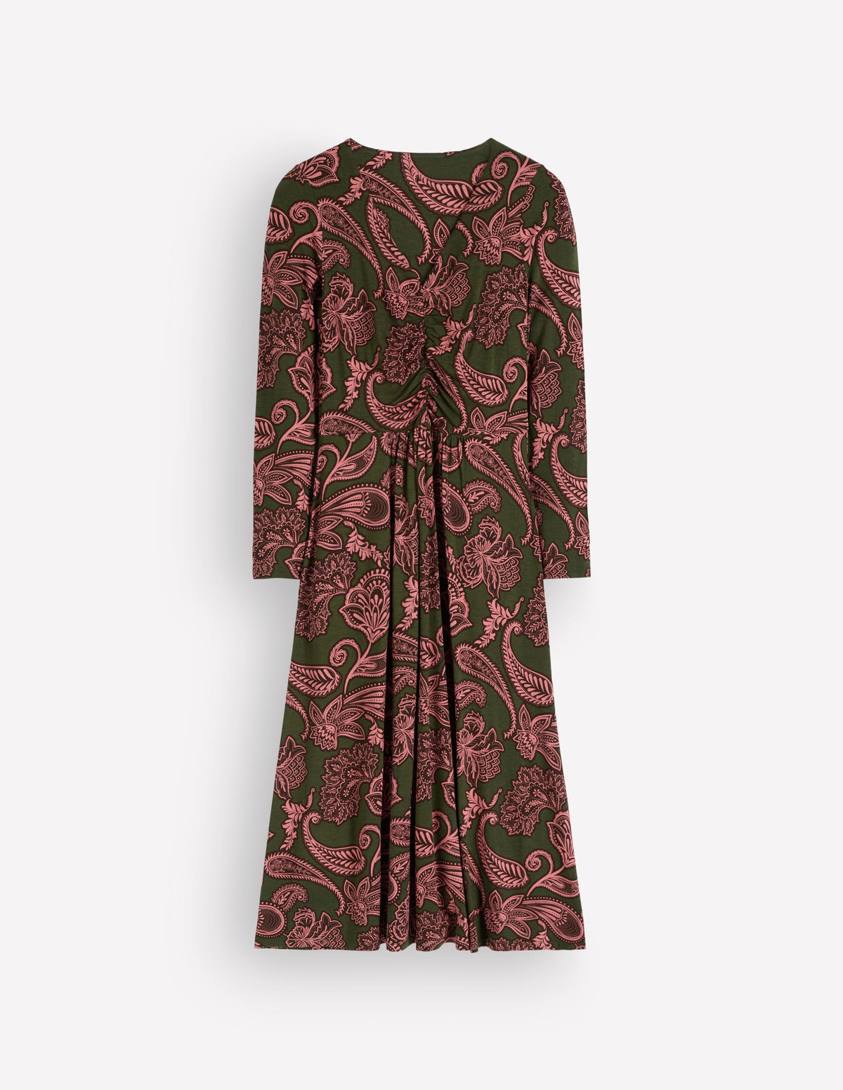 Jasmine Ruched Jersey Dress-Forest Glade, Paisley Bouquet-6