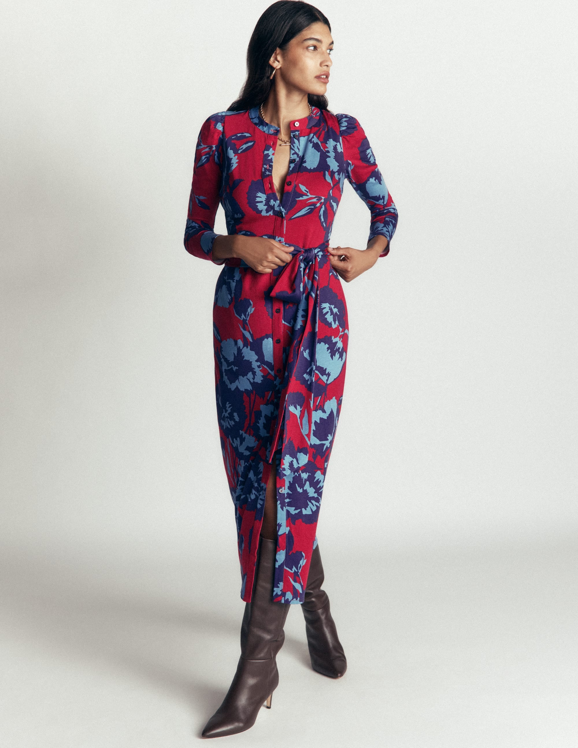 Honor Column Jersey Midi Dress-Crimson Red, Forest Breeze - Image 2