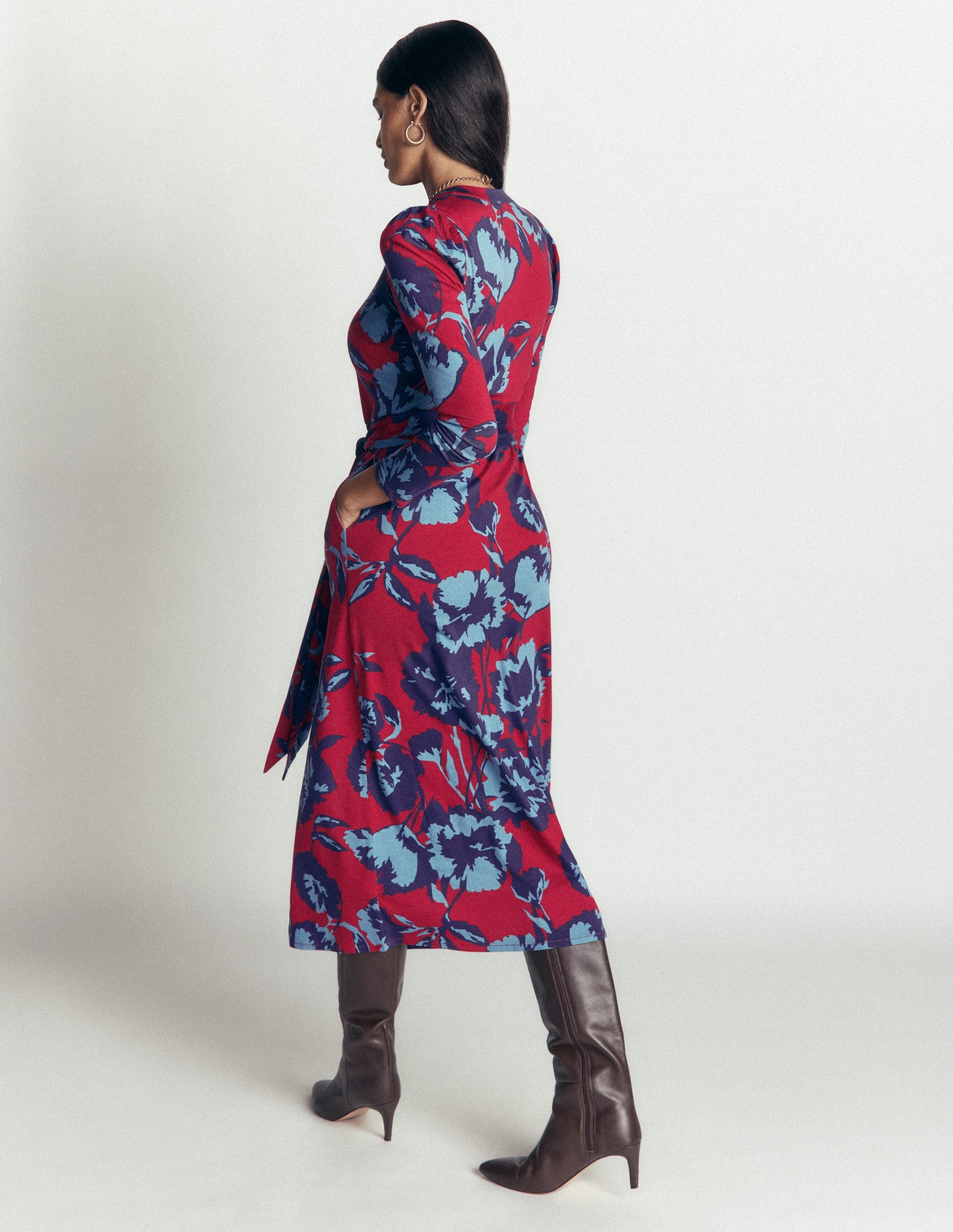 Honor Column Jersey Midi Dress-Crimson Red, Forest Breeze-4