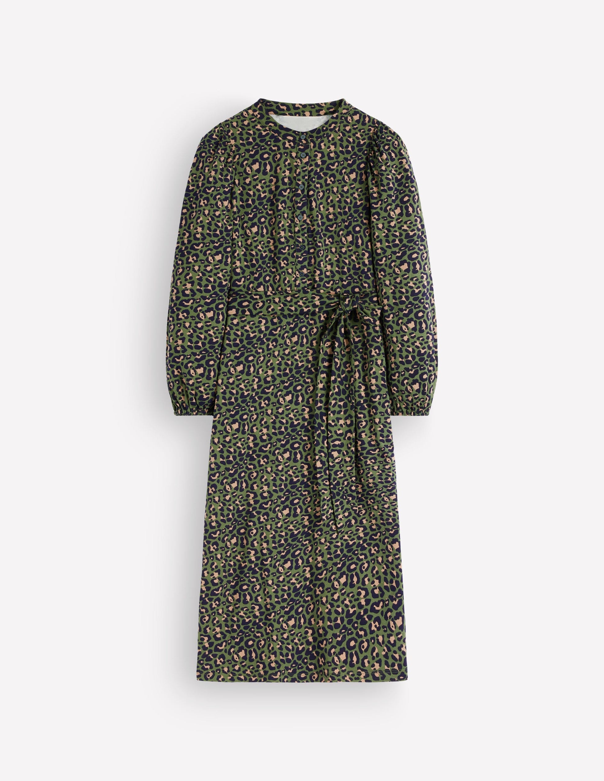 Eli Belted Jersey Midi Dress-Brunswick Green, Leopard-5