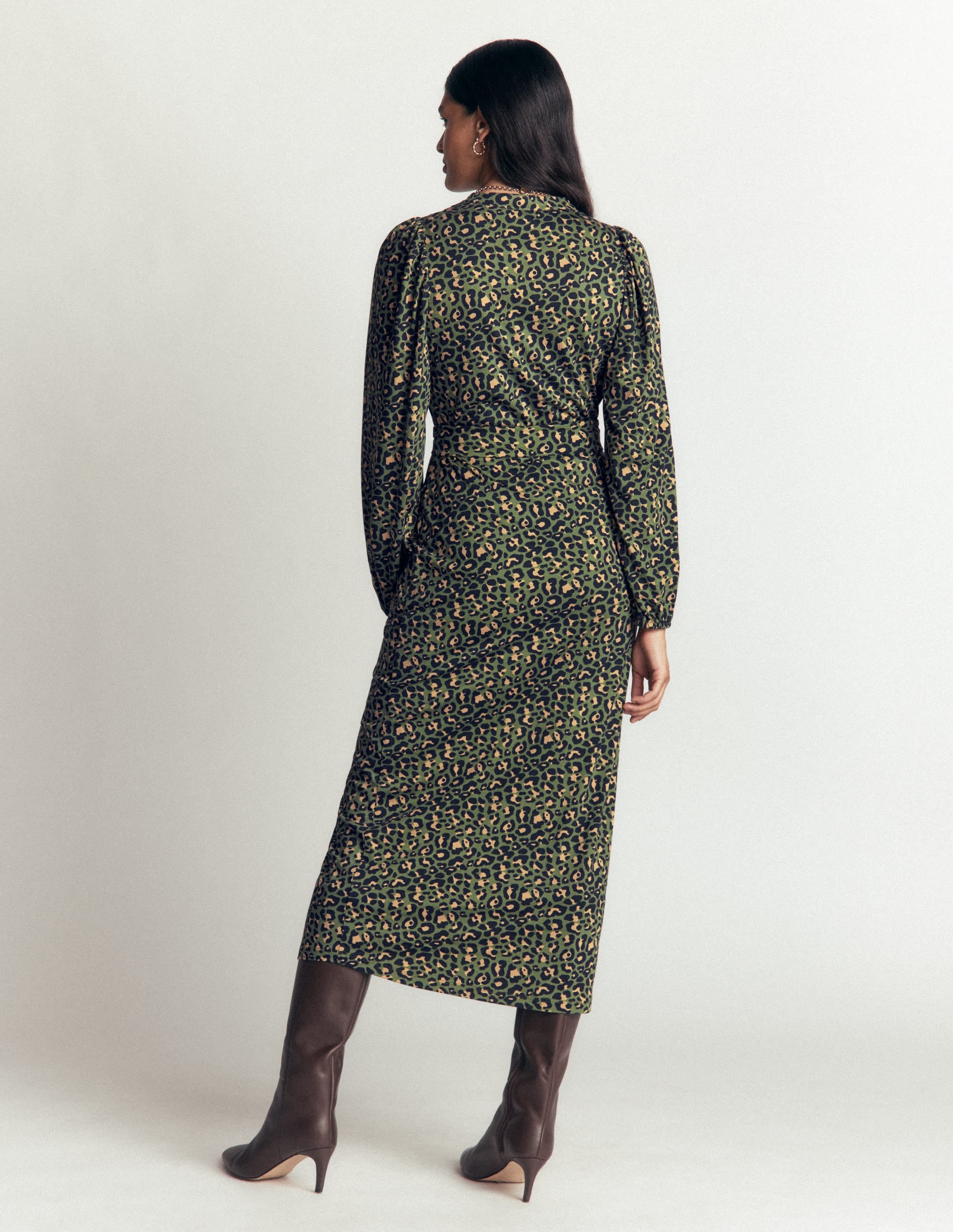 Eli Belted Jersey Midi Dress - Brunswick Green, Leopard | Boden USA