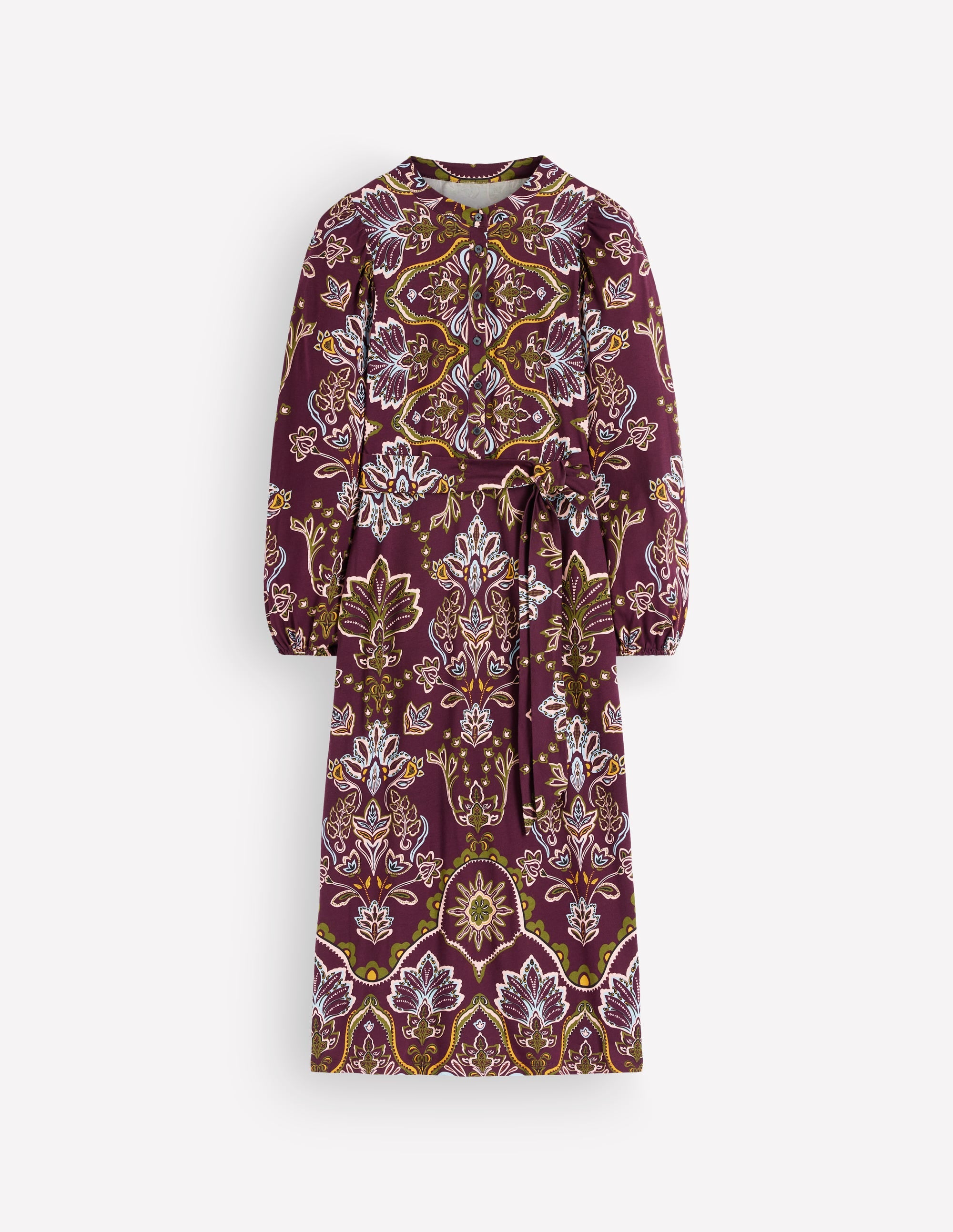 Eli Belted Jersey Midi Dress-Dark Cherry, Enchanted Flora - Image 6