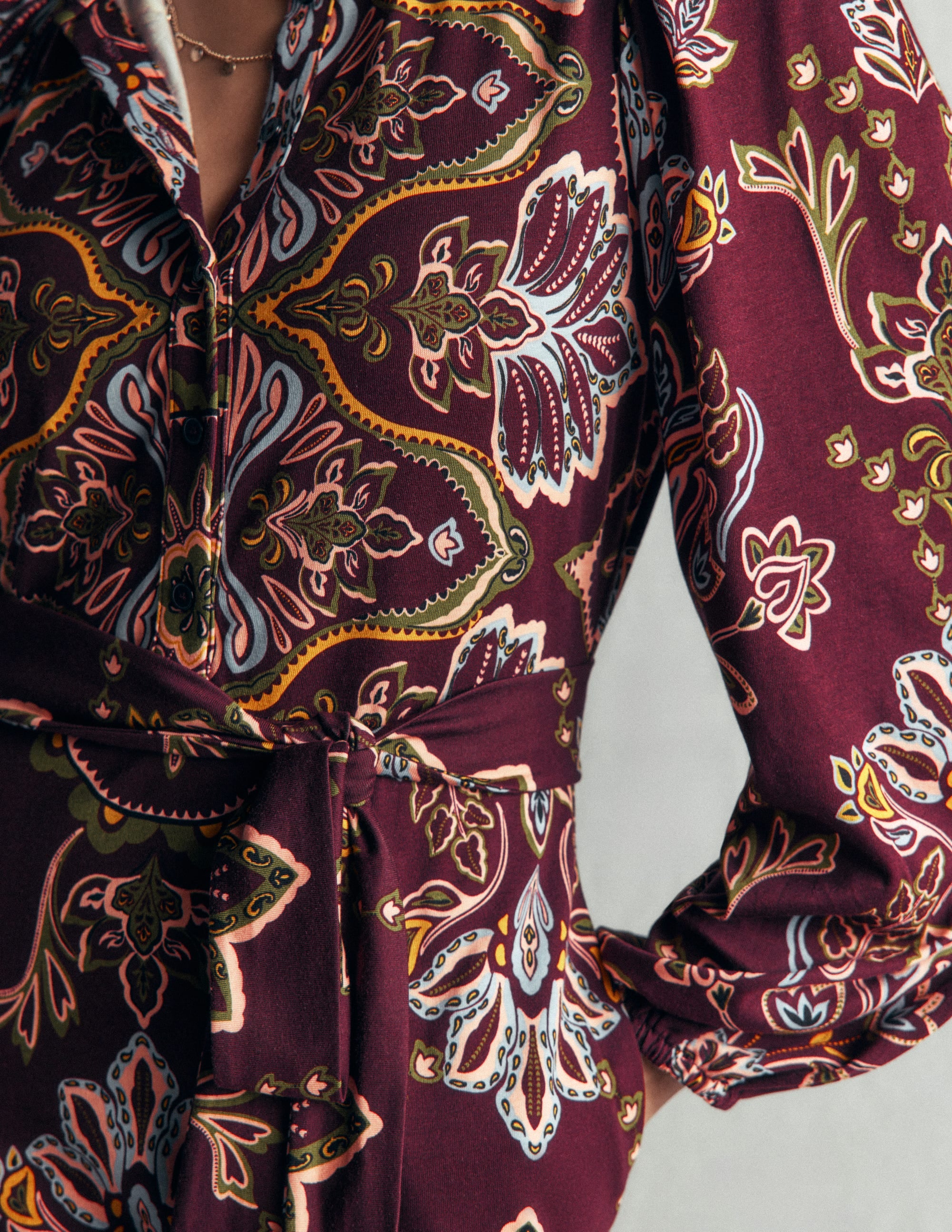 Eli Belted Jersey Midi Dress-Dark Cherry, Enchanted Flora - Image 3
