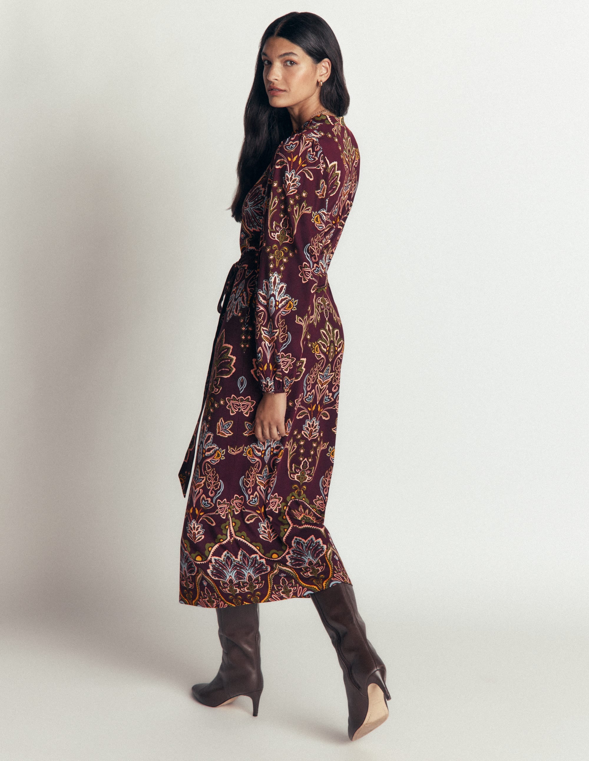 Eli Belted Jersey Midi Dress-Dark Cherry, Enchanted Flora - Image 4