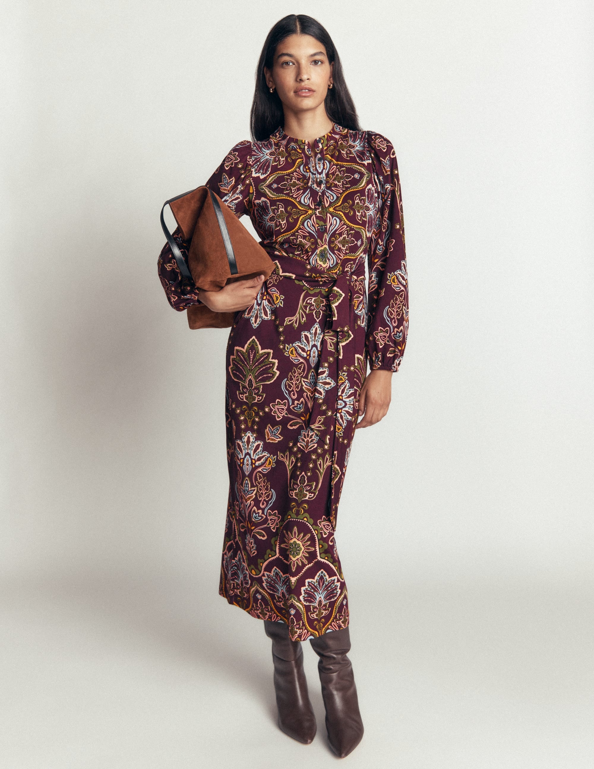 Eli Belted Jersey Midi Dress-Dark Cherry, Enchanted Flora - Image 5