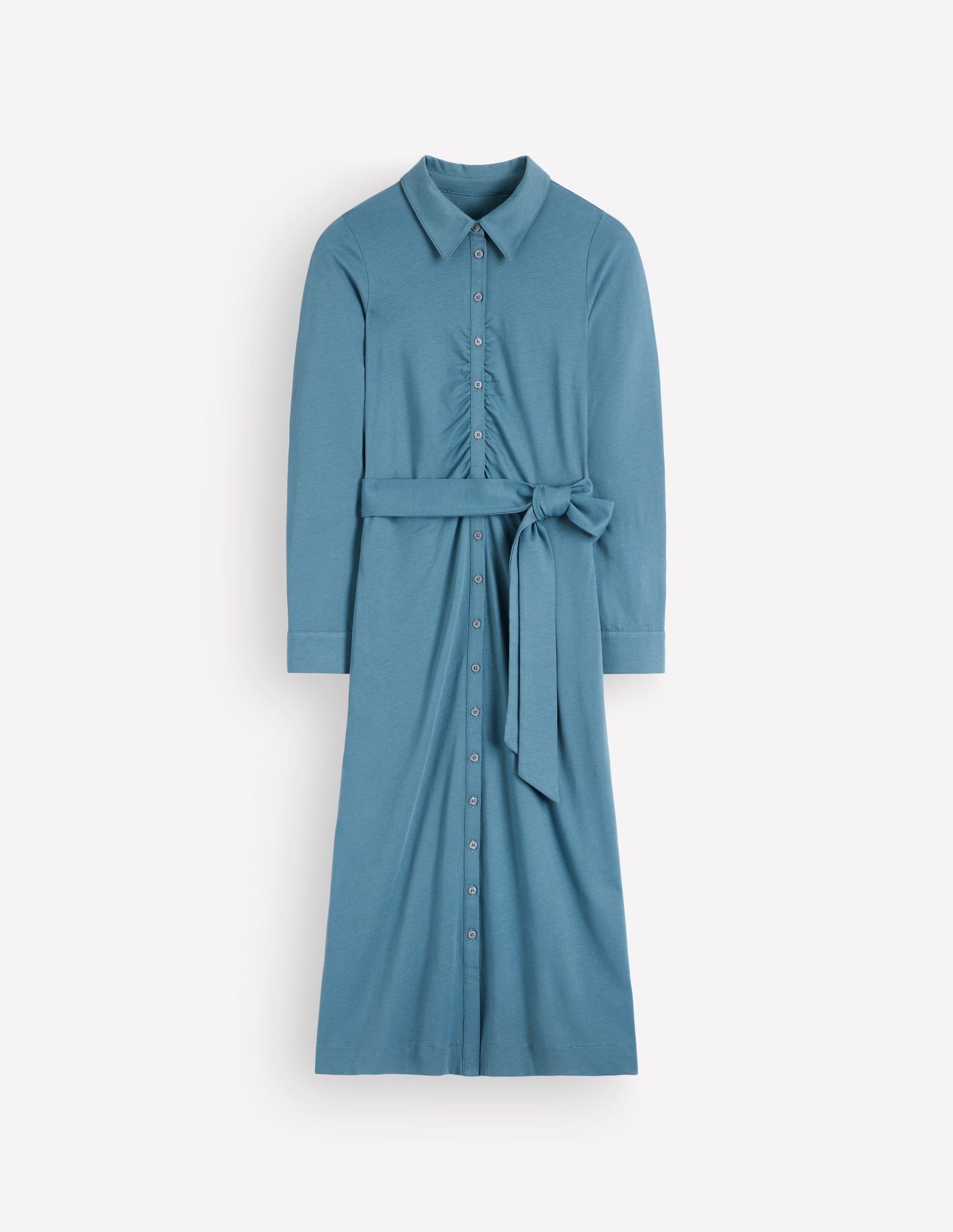 Ruched Jersey Shirt Dress-Storm Blue-5