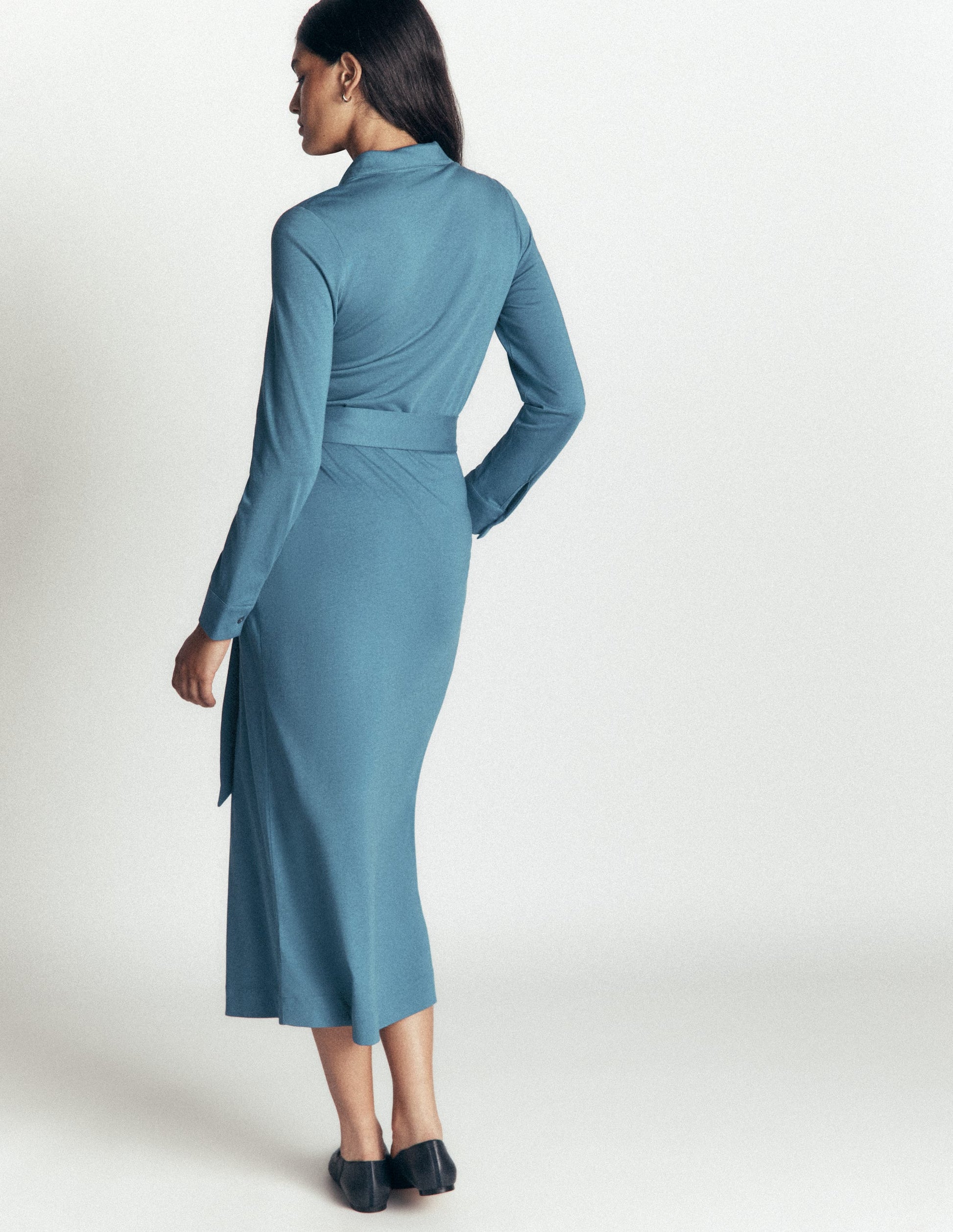 Ruched Jersey Shirt Dress-Storm Blue-2