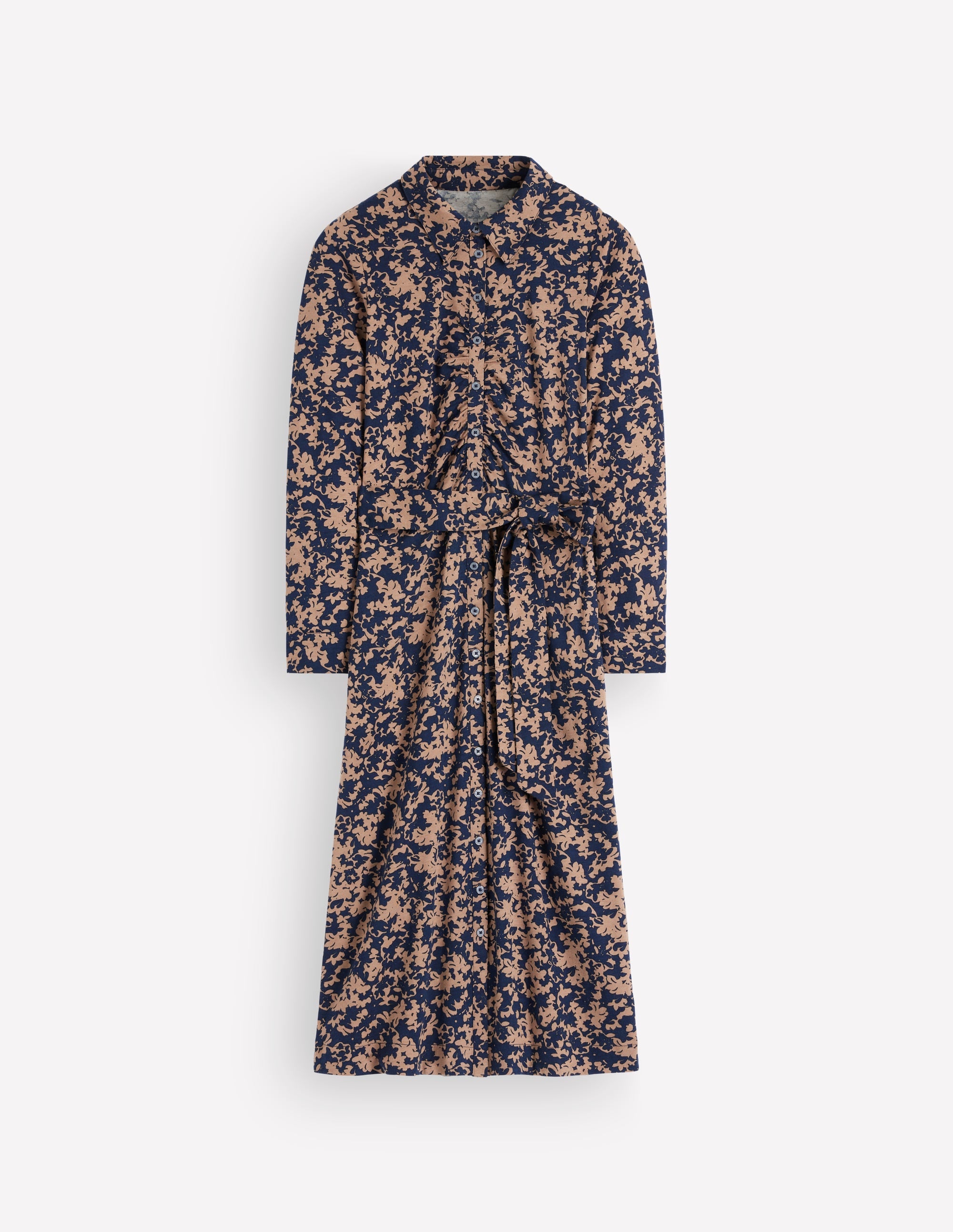 Ruched Jersey Shirt Dress-Cool Cocoa, Sprayed Leaf - Image 5